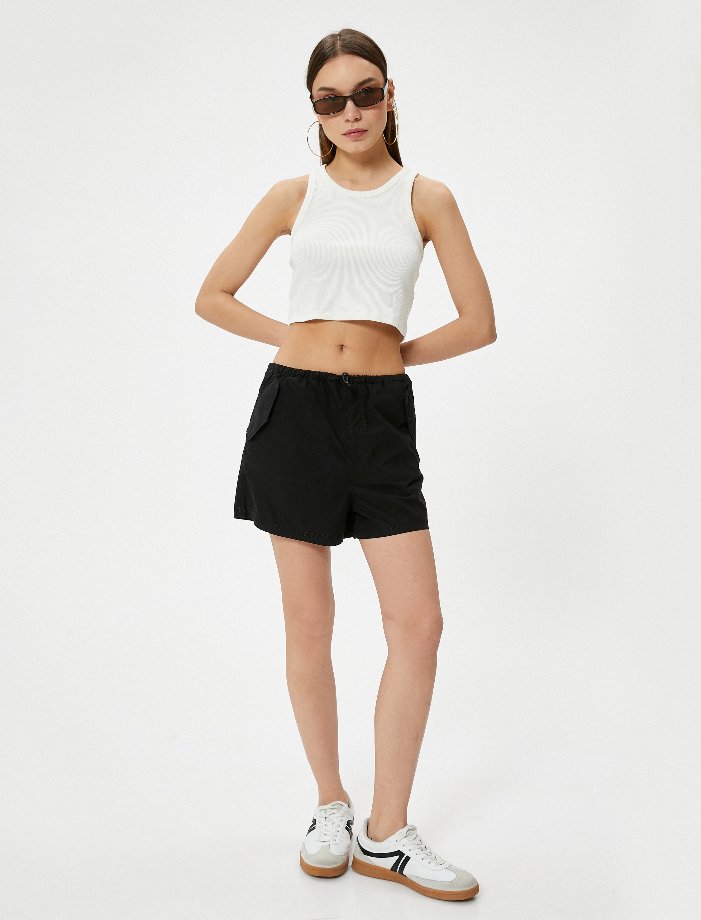   Mini Şort Cepli Beli Lastikli Pamuklu Rahat Kalıp