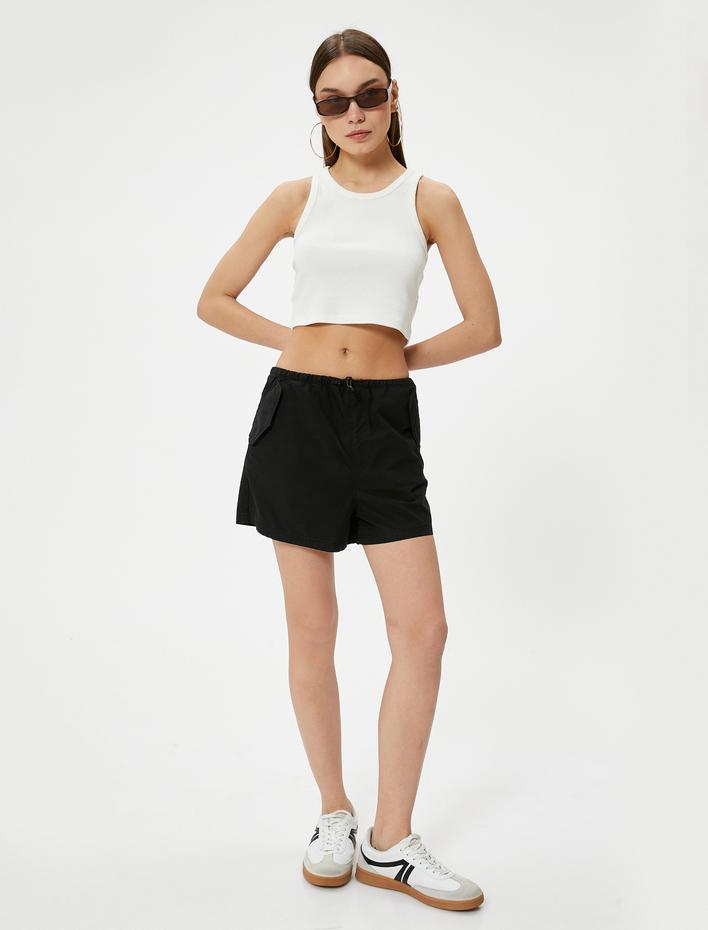  Mini Şort Cepli Beli Lastikli Pamuklu Rahat Kalıp