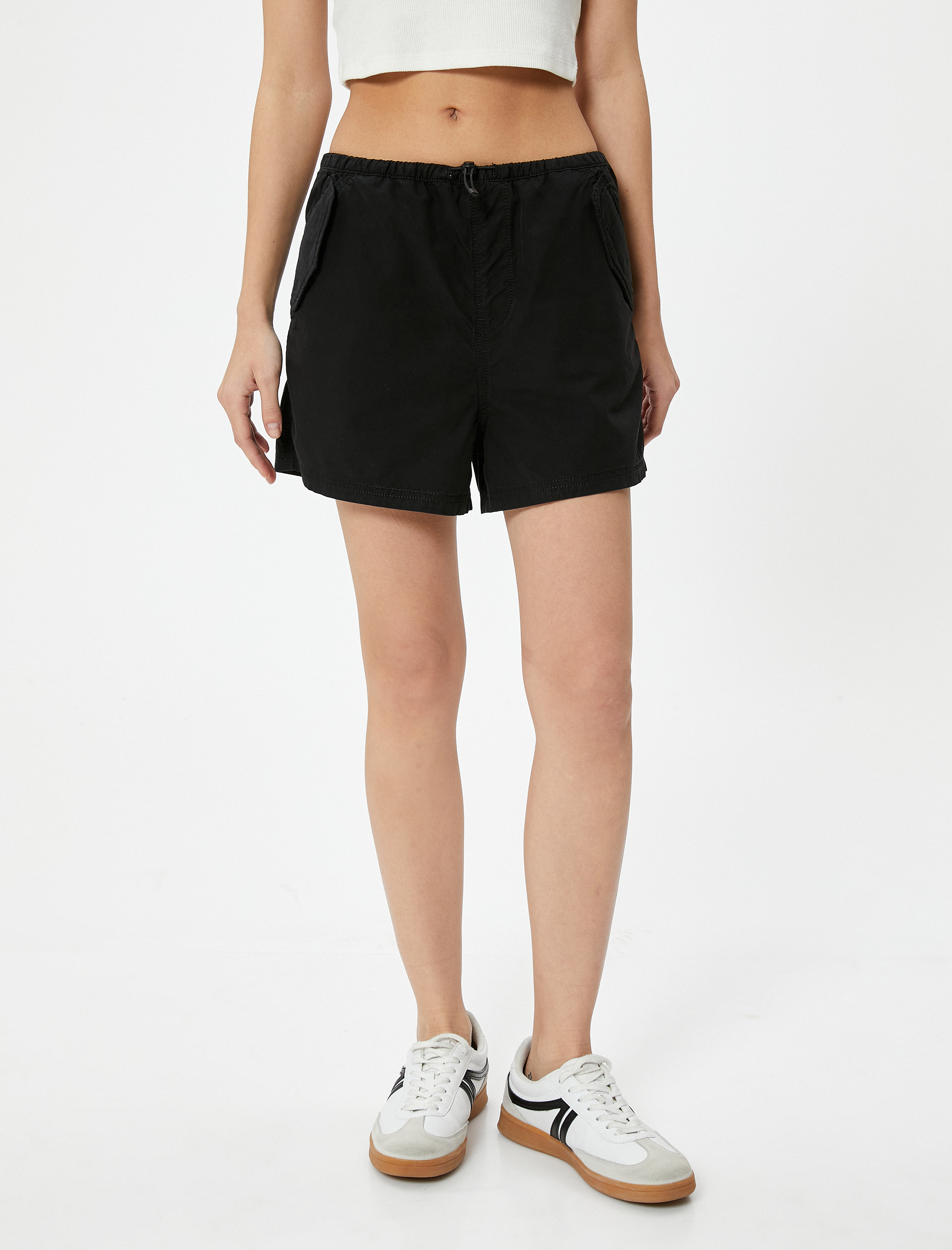   Mini Şort Cepli Beli Lastikli Pamuklu Rahat Kalıp