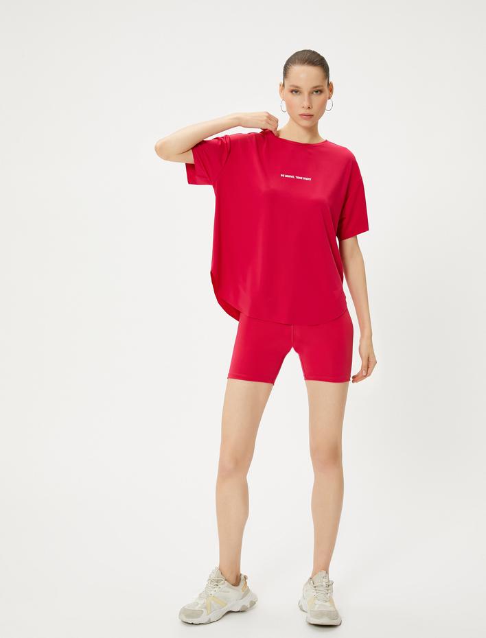  Kısa Kollu Spor Tişört Bisiklet Yaka Rahat Kalıp Baskı Detaylı