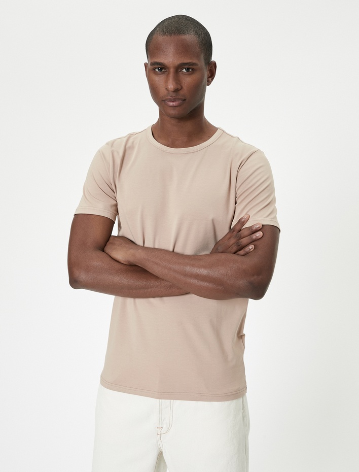 Slim Fit Tişört Basic Bisiklet Yaka Kısa Kollu