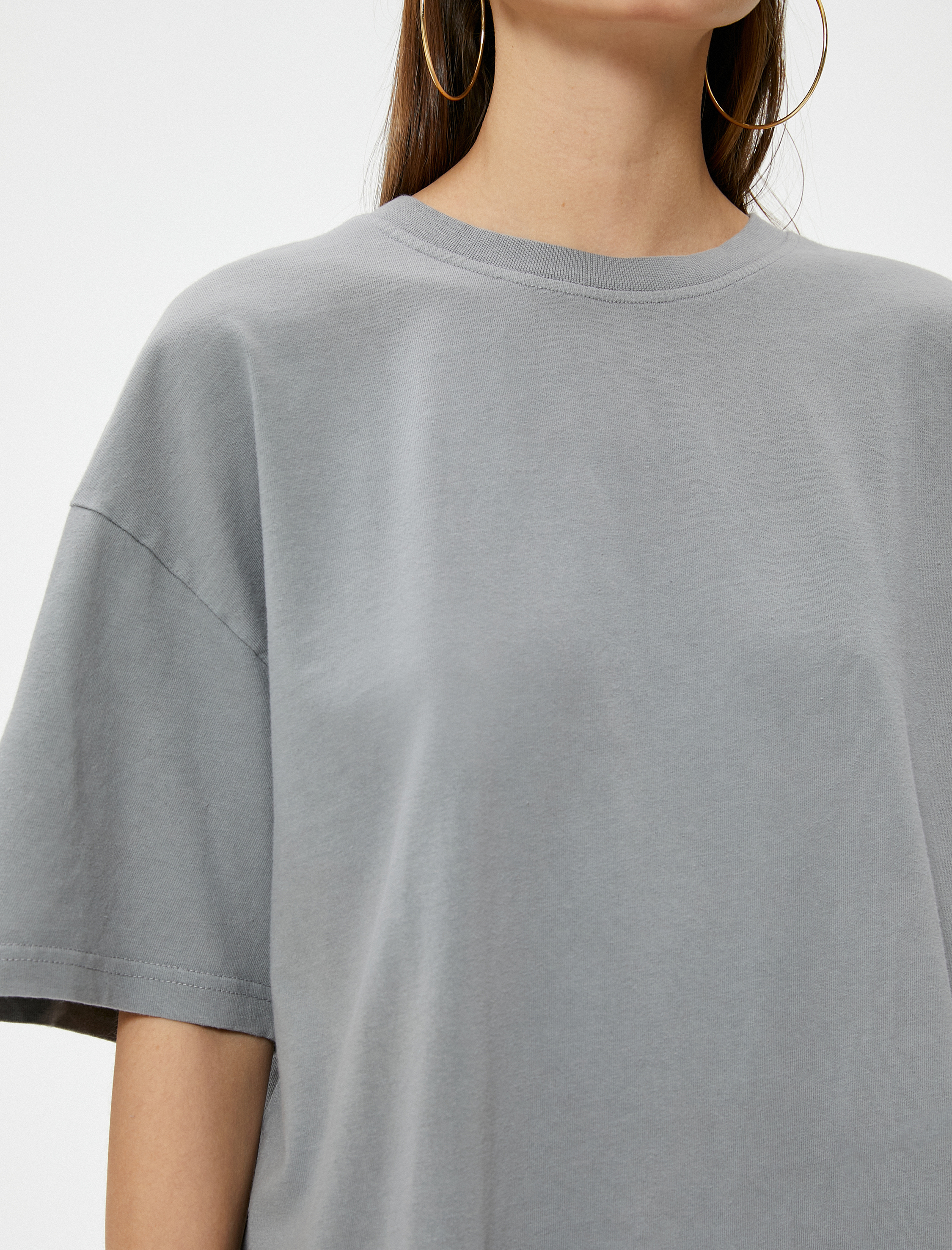   Oversize Tişört Soluk Efektli Kısa Kollu Bisiklet Yaka Pamuklu