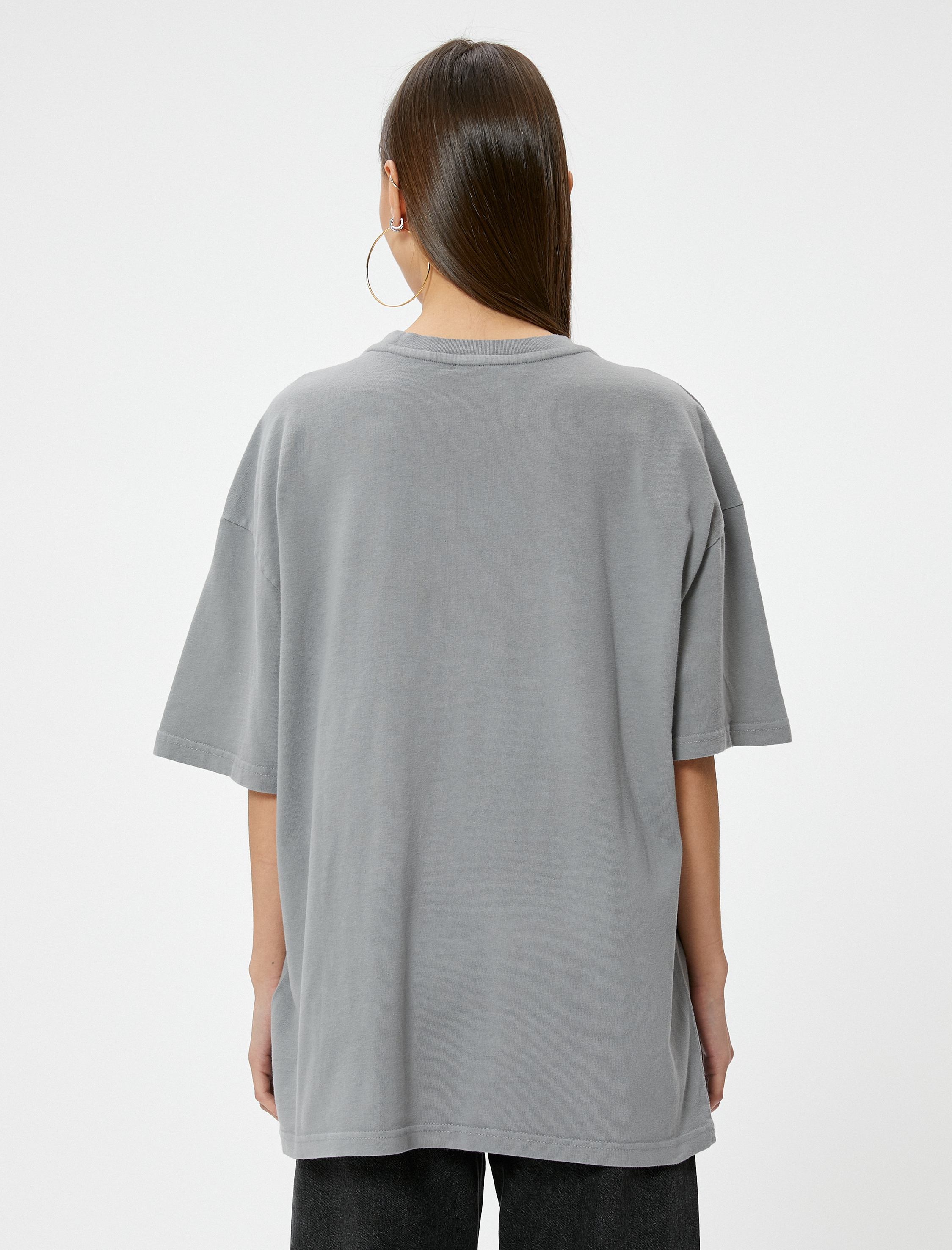   Oversize Tişört Soluk Efektli Kısa Kollu Bisiklet Yaka Pamuklu