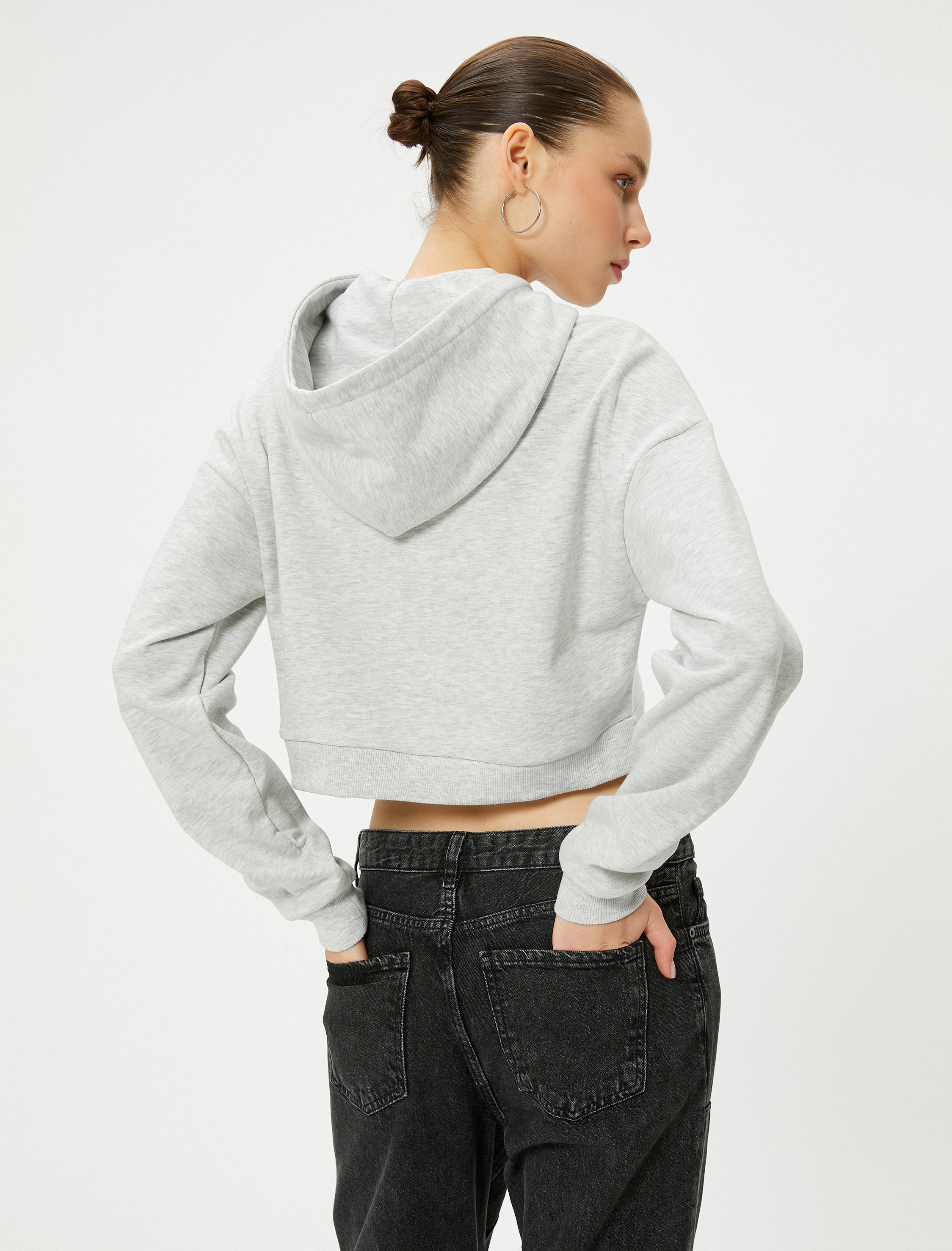   Şardonlu Kısa Kapşonlu Kolej Sweatshirt Rahat Kalıp