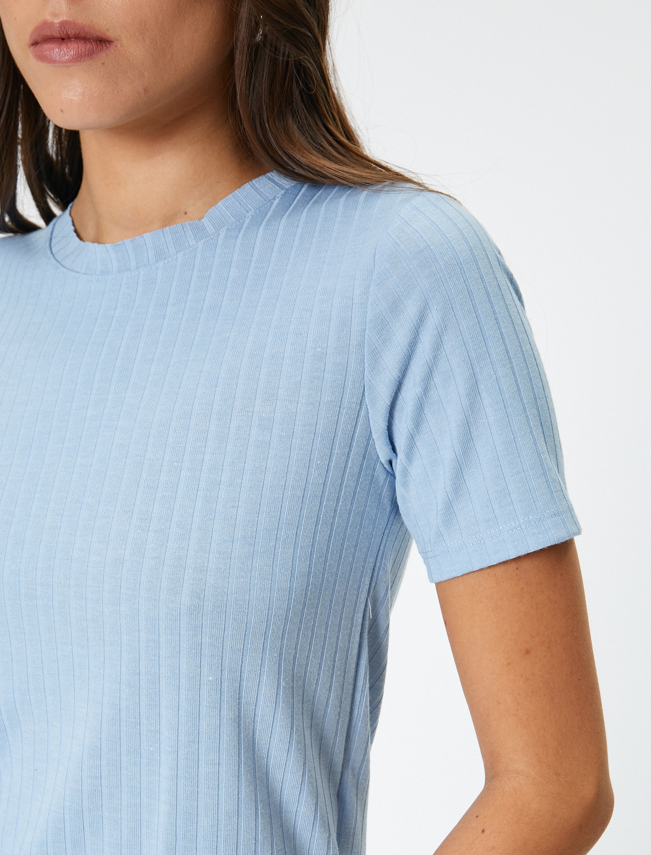   Kısa Kollu Tişört Bisiklet Yaka Fitilli Slim Fit