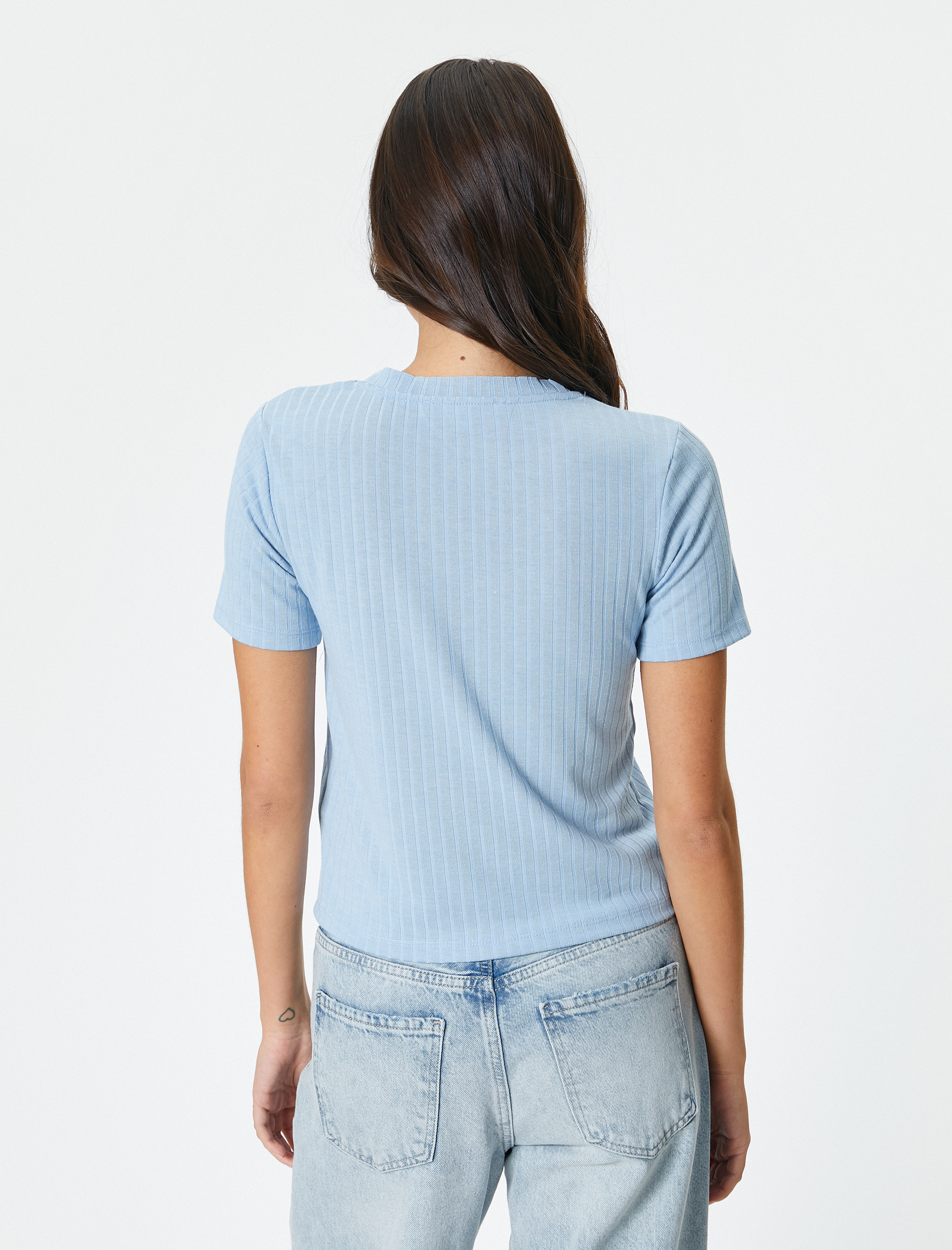   Kısa Kollu Tişört Bisiklet Yaka Fitilli Slim Fit