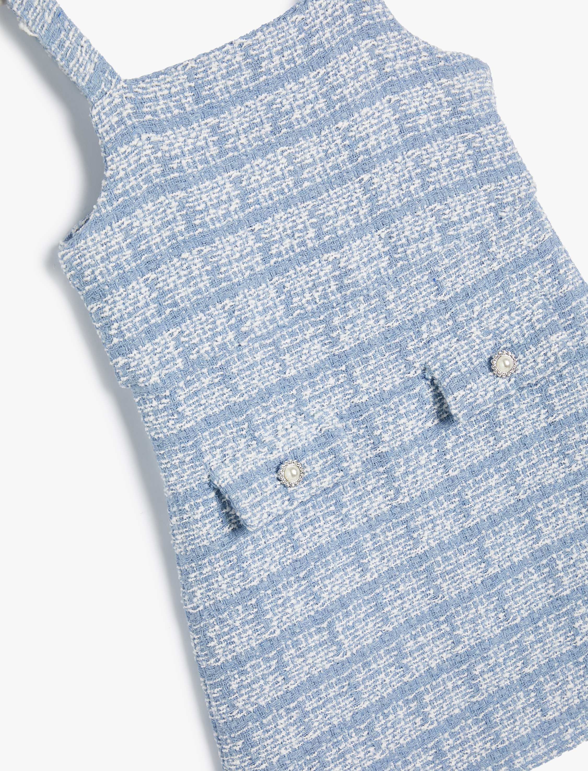  Kız Çocuk Tüvit Jile Elbise Askılı İnci Düğme Detaylı