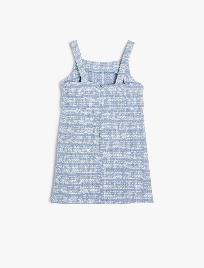 Kız Çocuk Tüvit Jile Elbise Askılı İnci Düğme Detaylı