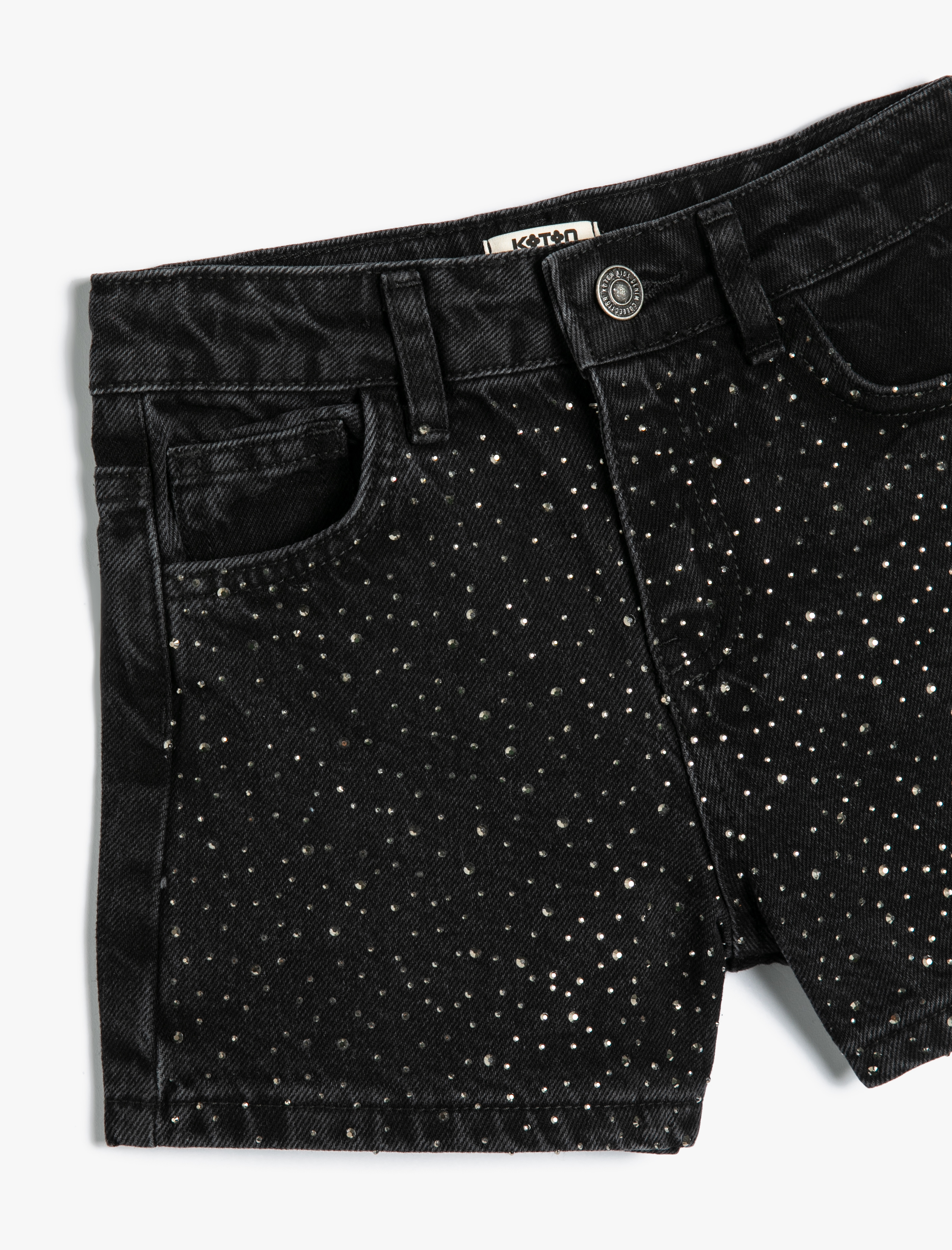  Kız Çocuk Mini Kot Şort Taş Baskılı Cepli Pamuklu