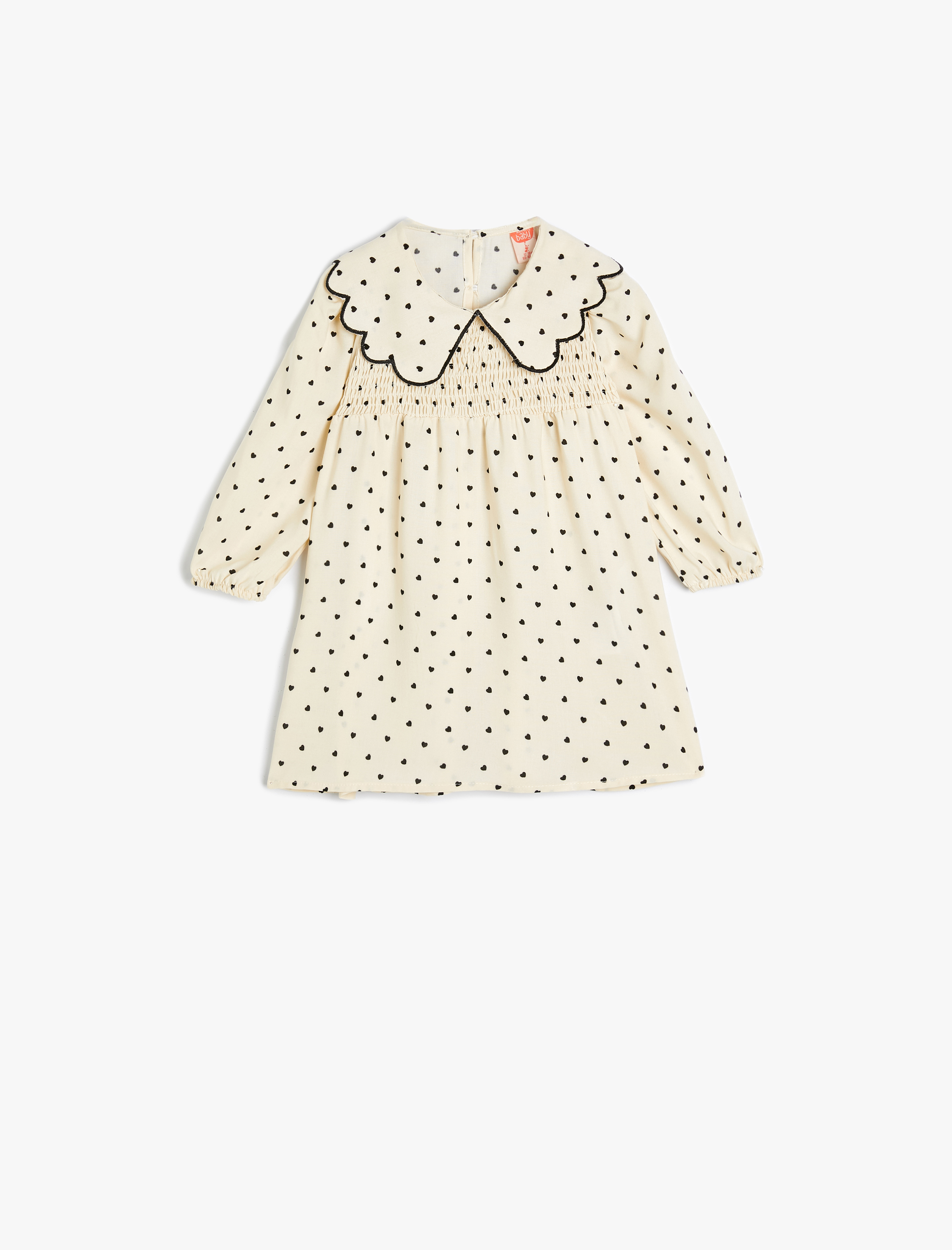  Kız Bebek Viskon Elbise Puantiyeli Bebe Yaka Fırfırlı Uzun Kollu