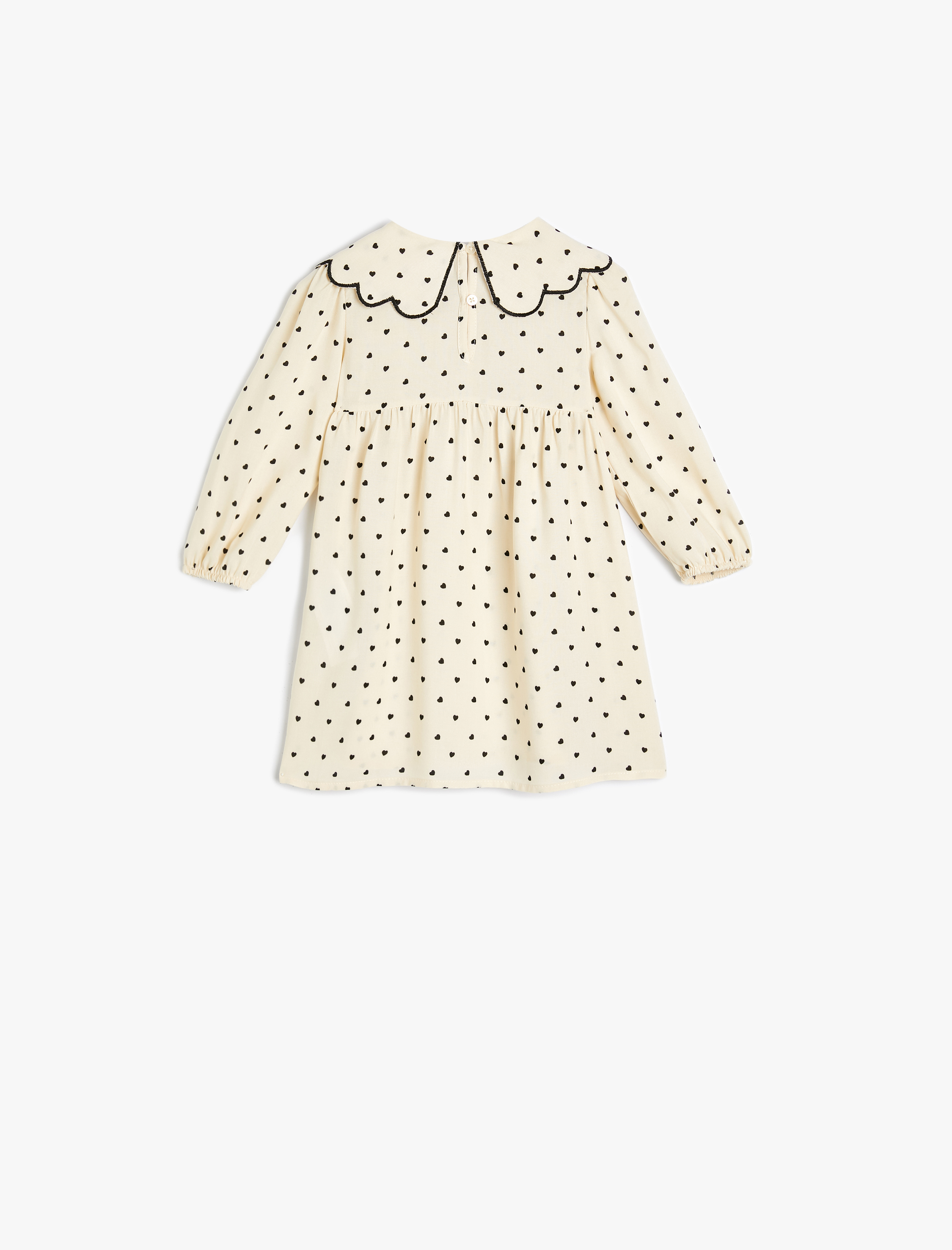  Kız Bebek Viskon Elbise Puantiyeli Bebe Yaka Fırfırlı Uzun Kollu
