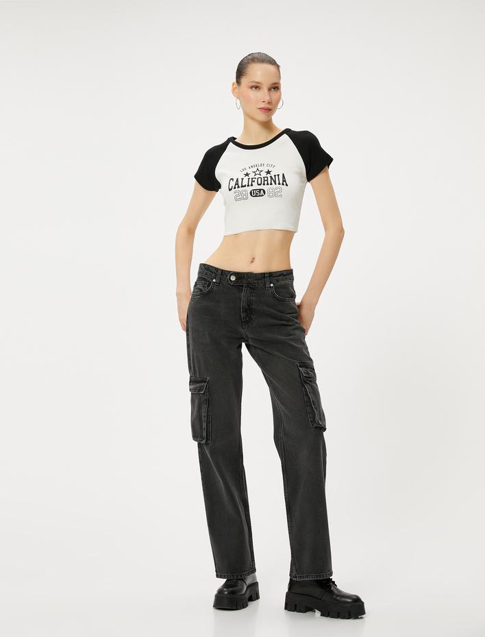  Kargo Kot Pantolon Düz Paça Standart Bel Cepli Pamuklu - Nora Cargo Straight Jeans