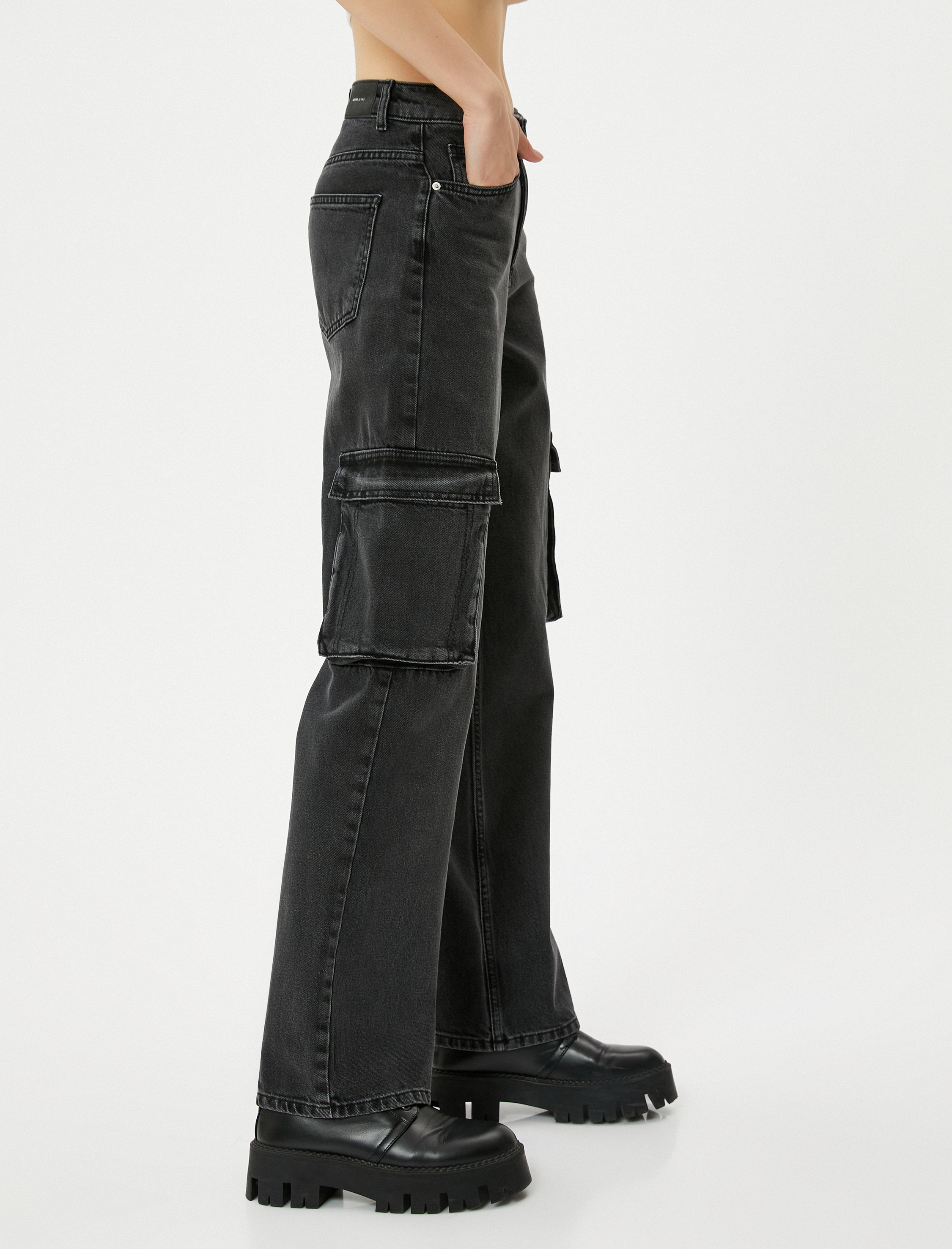   Kargo Kot Pantolon Düz Paça Standart Bel Cepli Pamuklu - Nora Cargo Straight Jeans