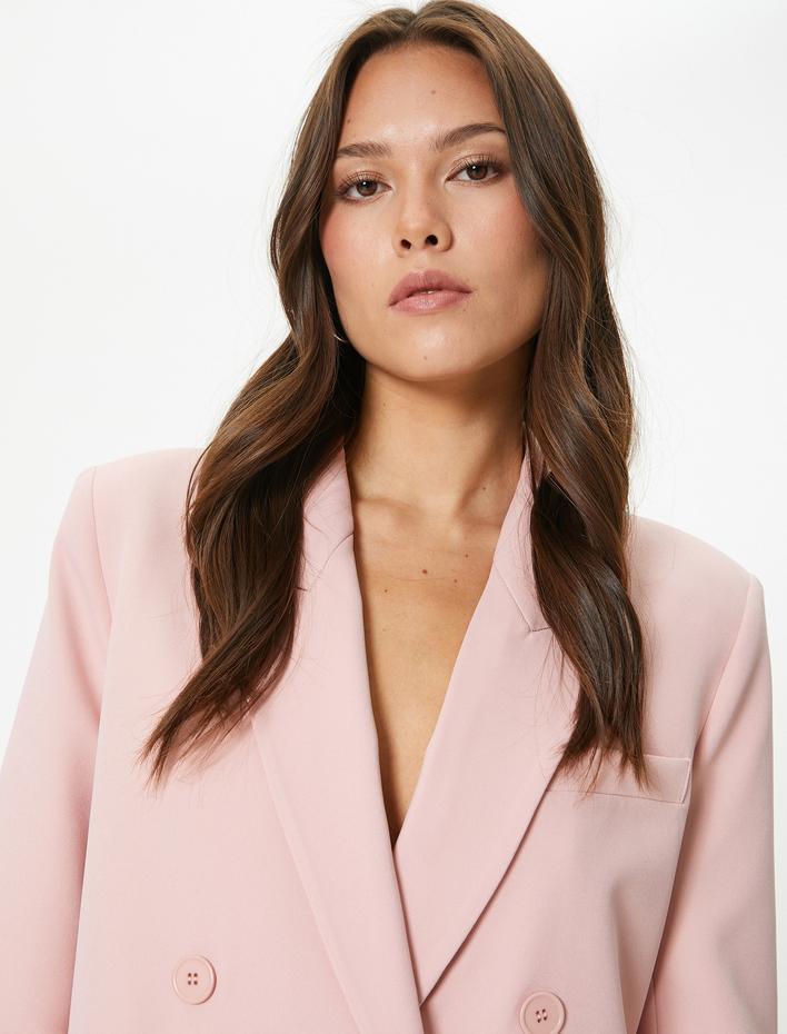  Oversize Blazer Ceket Kruvaze Düğmeli Fleto Cepli