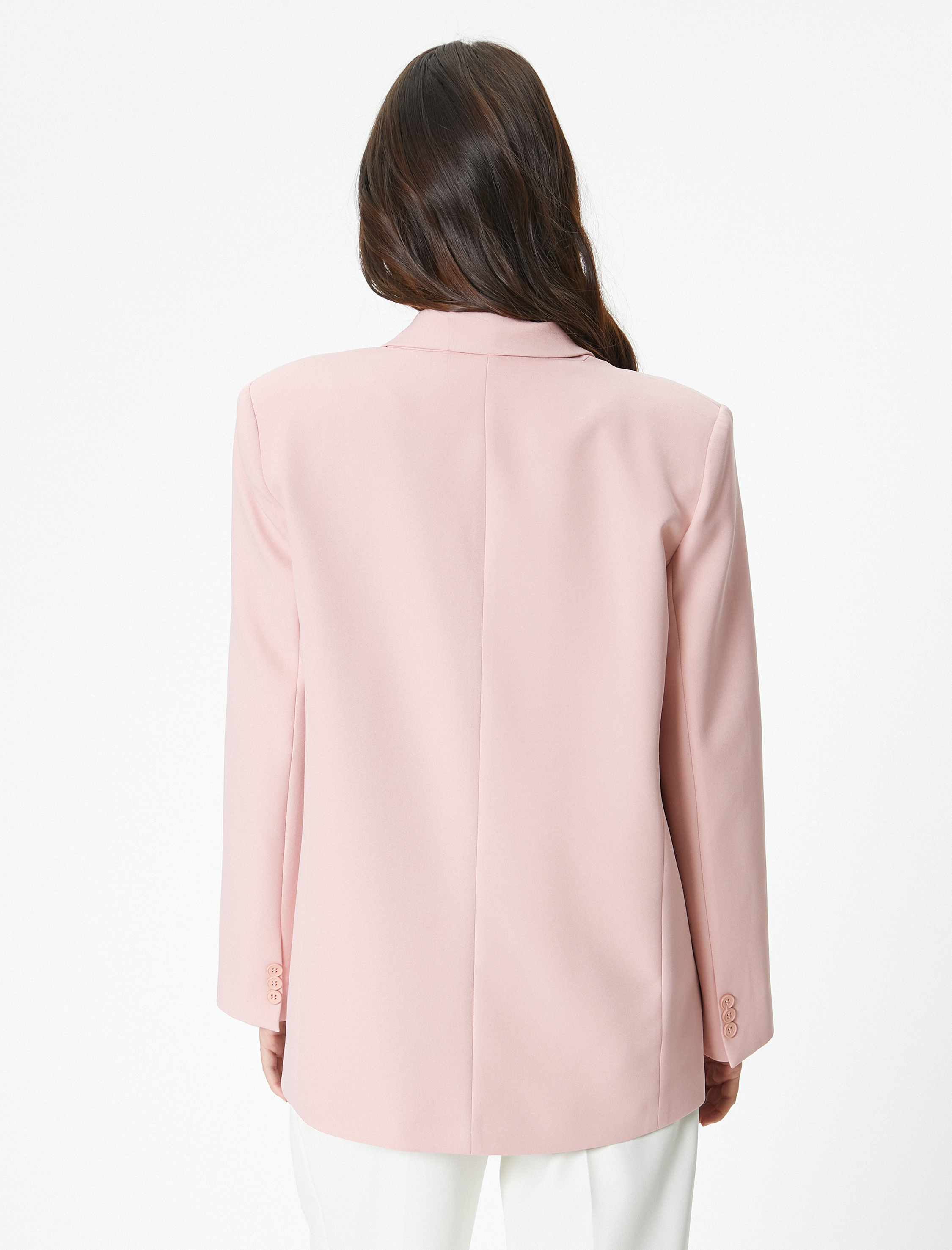   Oversize Blazer Ceket Kruvaze Düğmeli Fleto Cepli