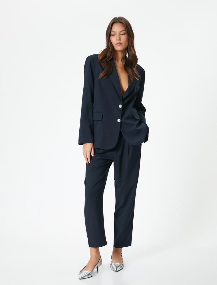  Havuç Pantolon Yüksek Bel Düğmeli Kemerli Cep Detaylı