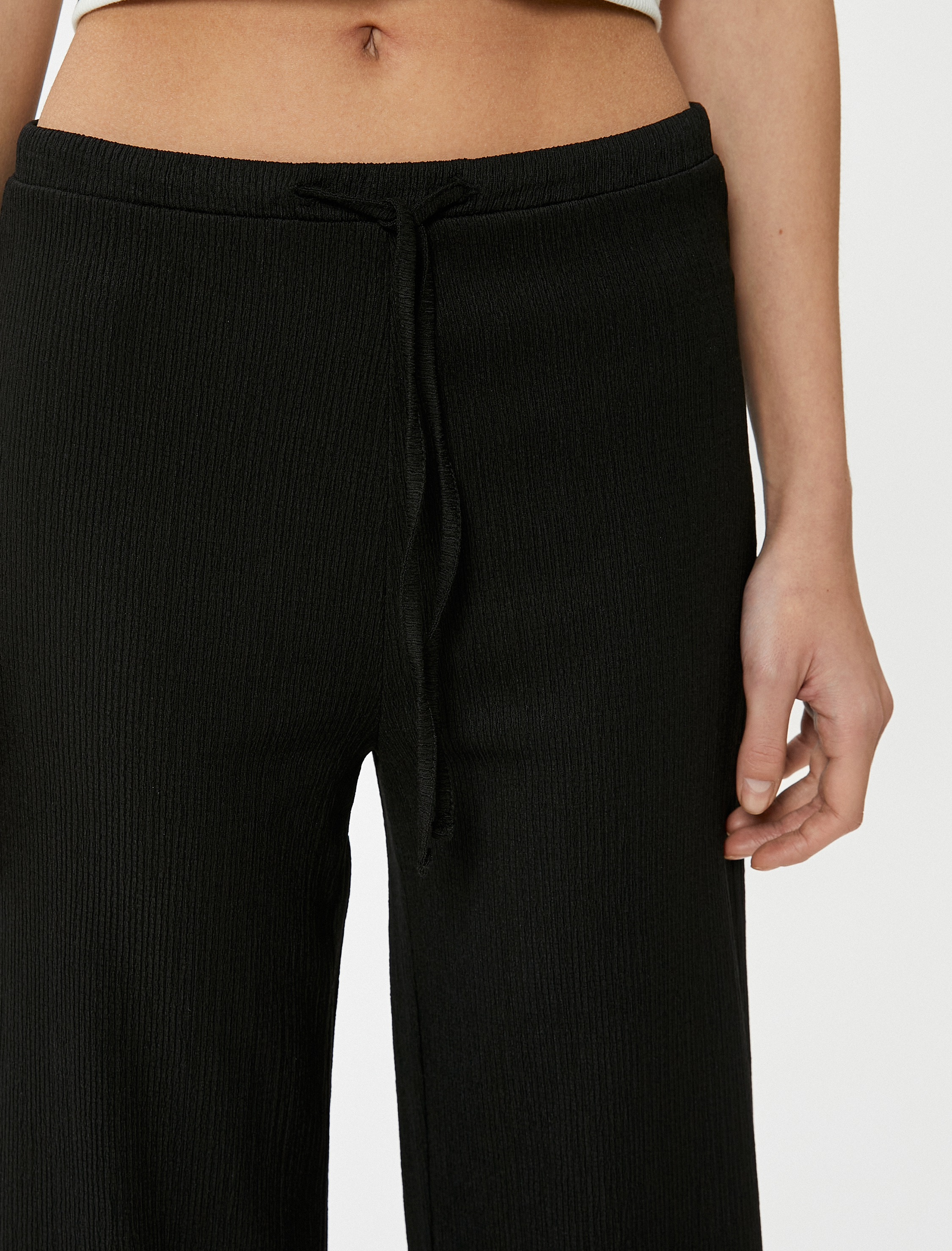   Bol Paça Pantolon Beli Bağlamalı Fitilli Bürümcük