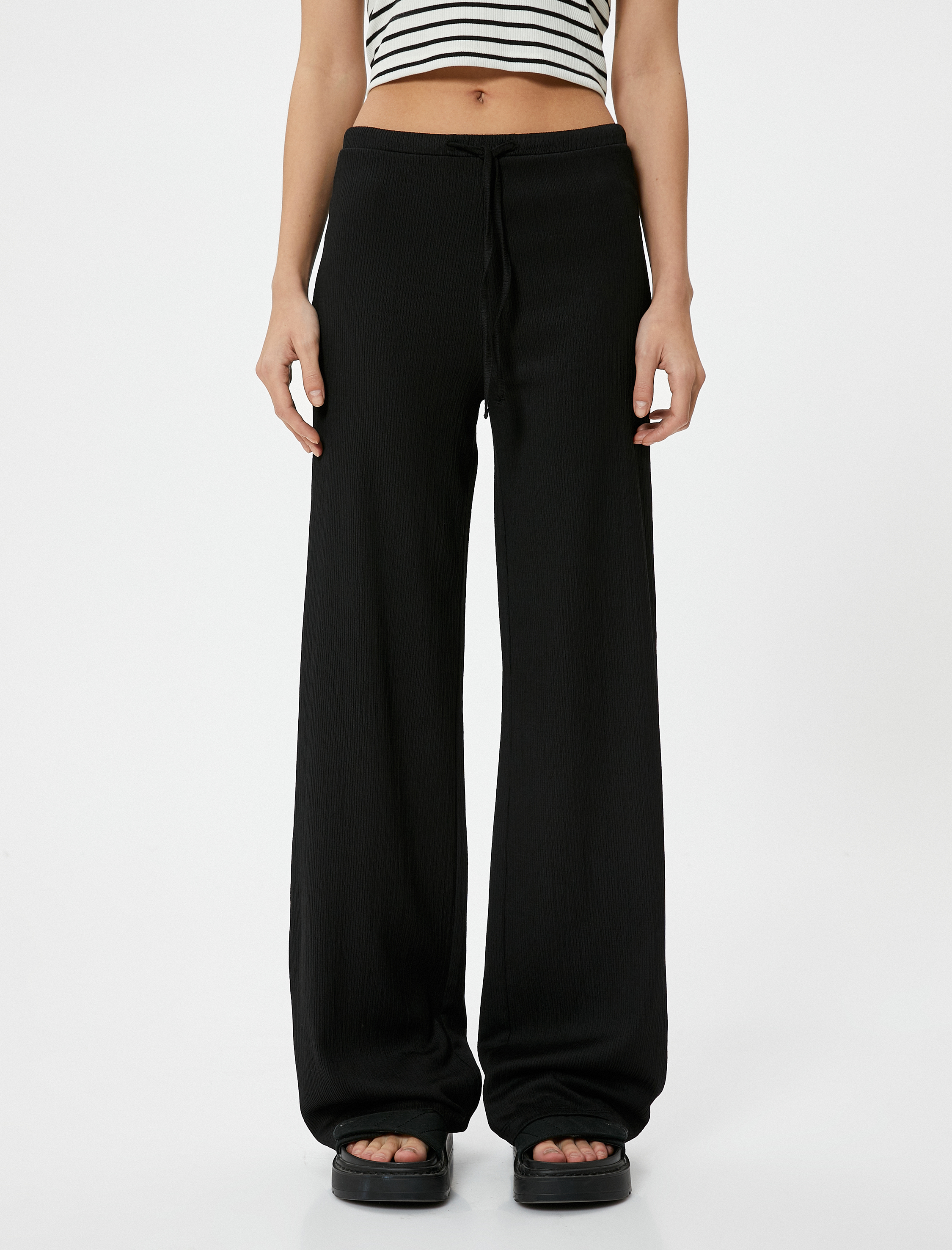   Bol Paça Pantolon Beli Bağlamalı Fitilli Bürümcük