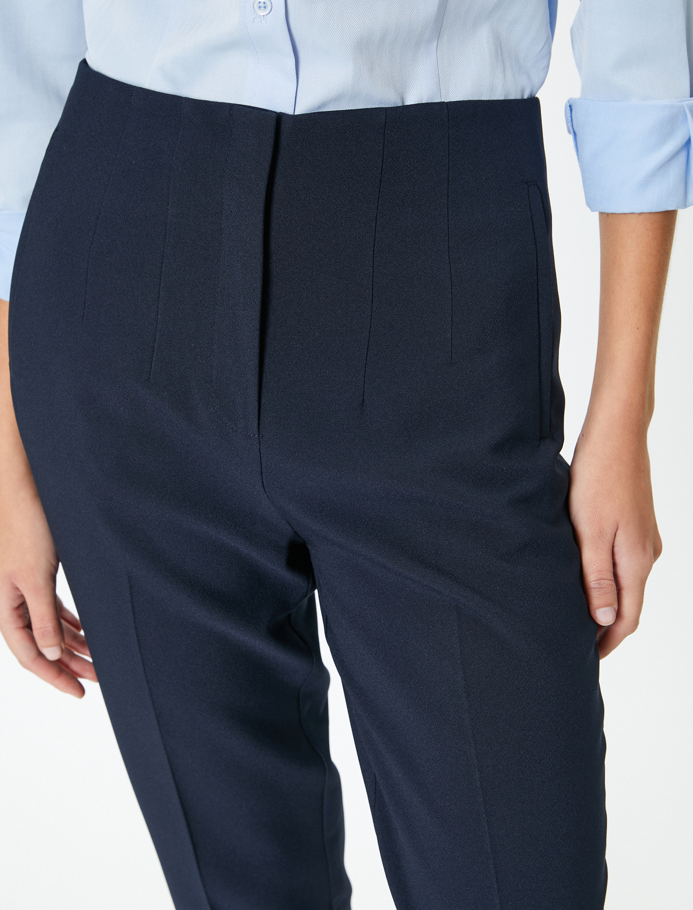   Cigarette Pantolon Yüksek Bel Slim Fit Dikiş Detaylı Cepli