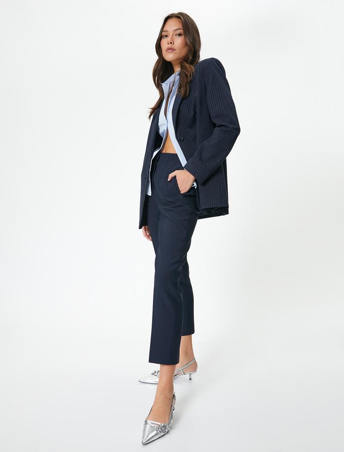  Cigarette Pantolon Yüksek Bel Slim Fit Dikiş Detaylı Cepli