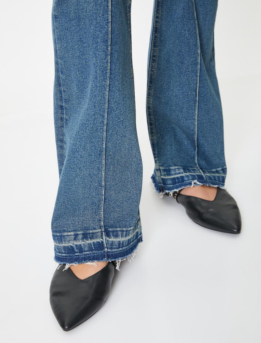   Nervürlü İspanyol Paça Kot Pantolon Dar Kesim Cepli - Victoria Slim Flare Jeans
