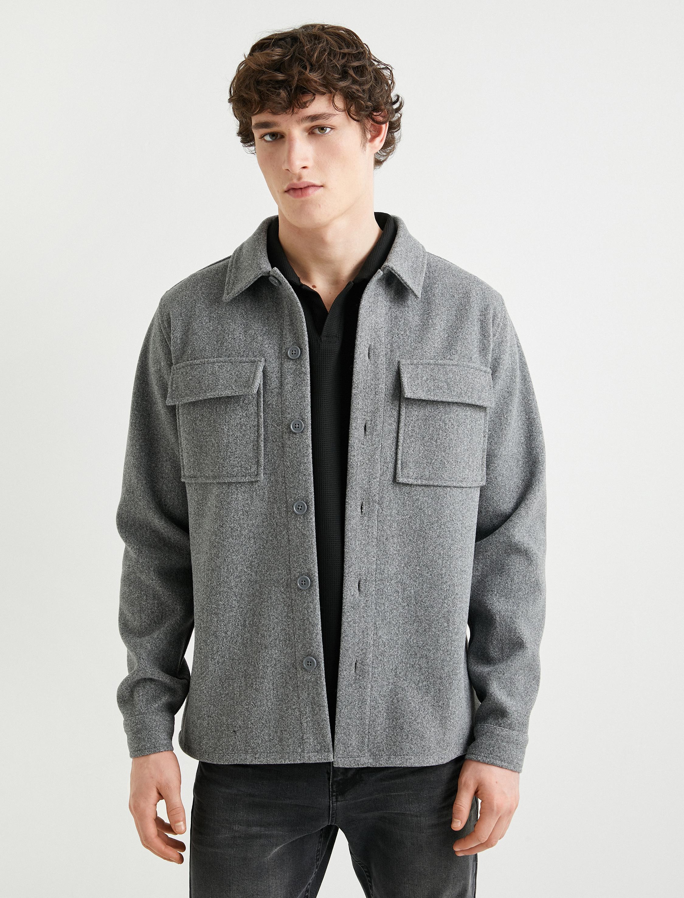   Gömlek Ceket Klasik Yaka Cep Detaylı Düğmeli