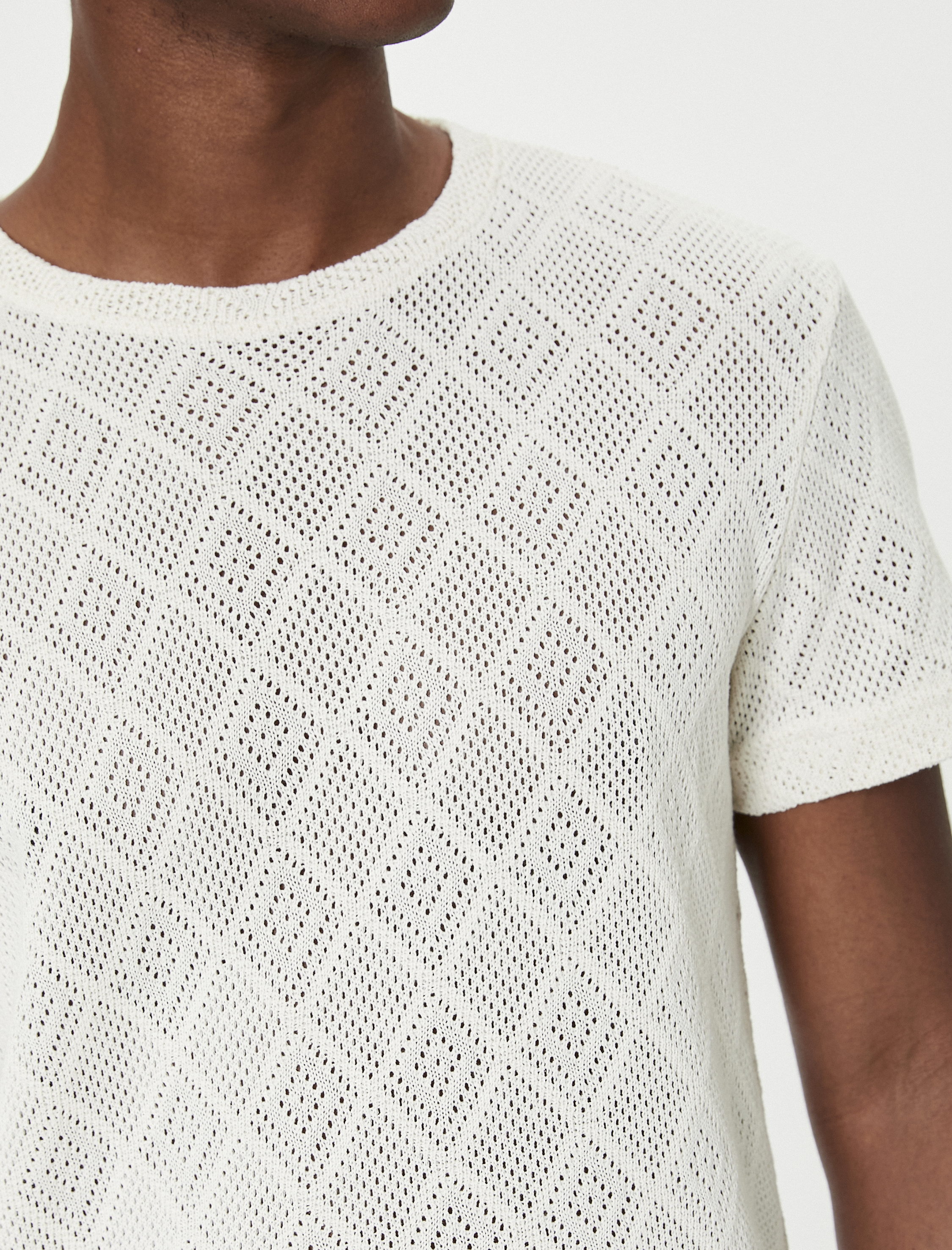   Ajurlu Tişört Bisiklet Yaka Kısa Kollu