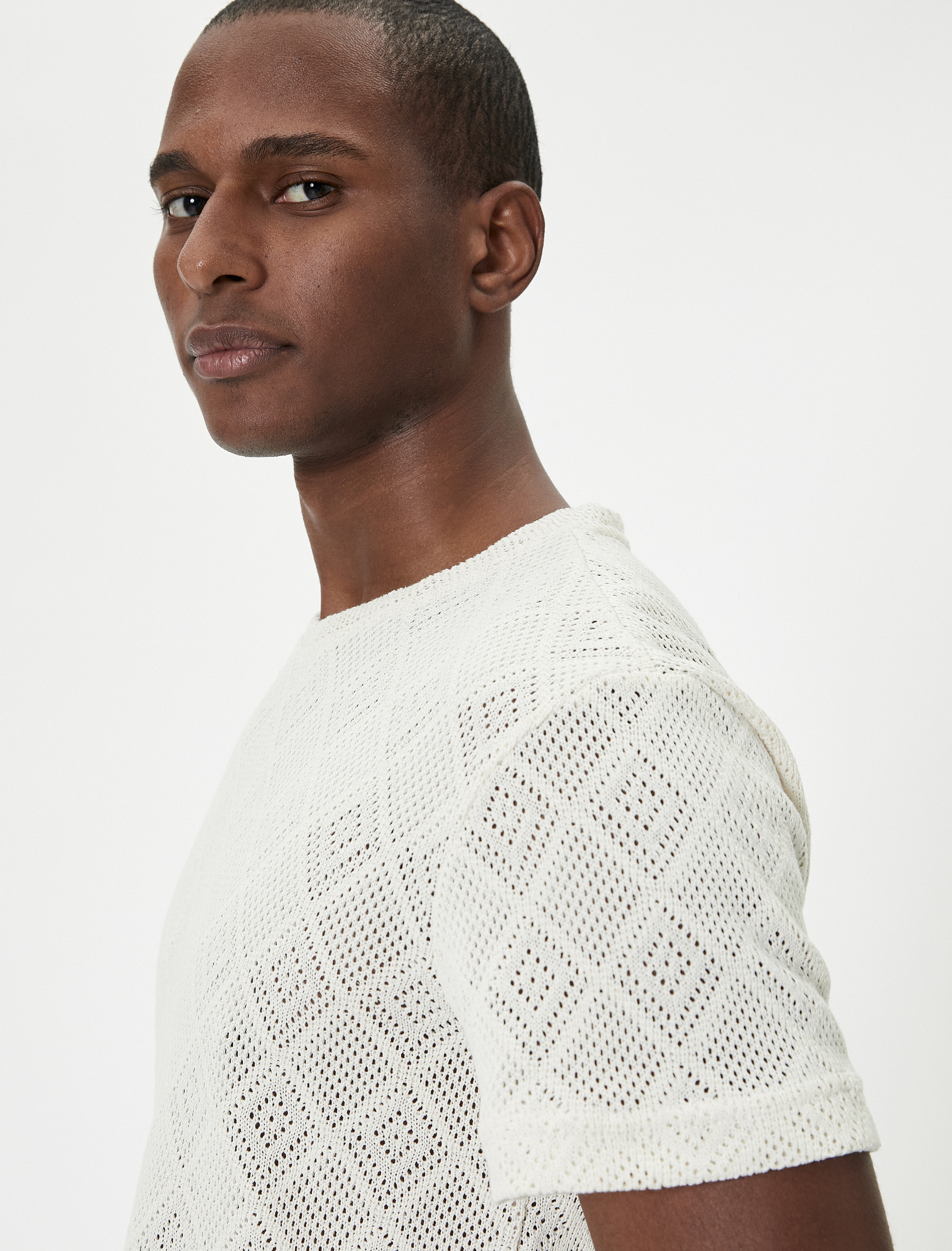   Ajurlu Tişört Bisiklet Yaka Kısa Kollu