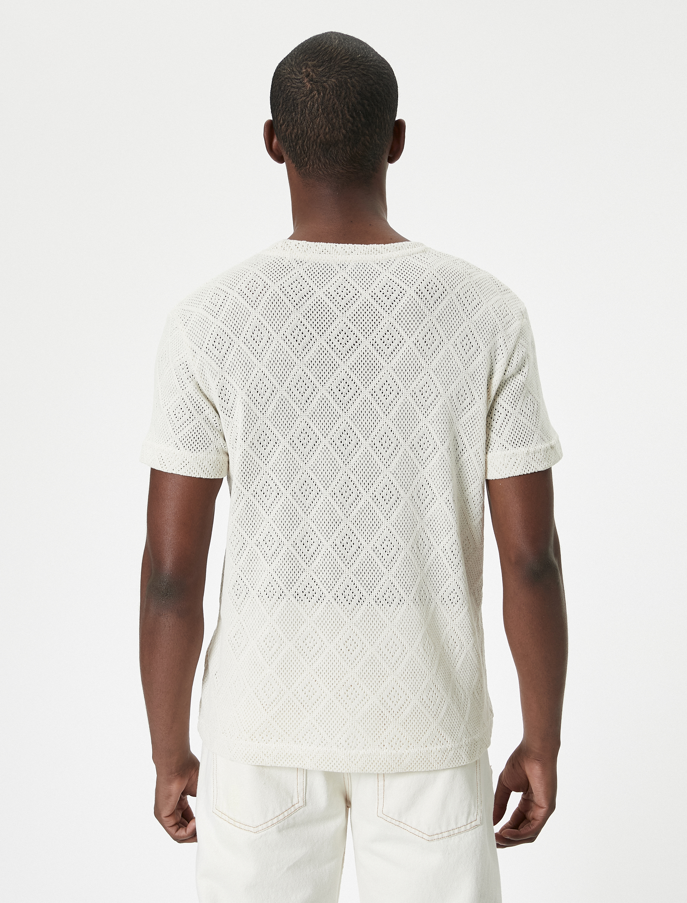   Ajurlu Tişört Bisiklet Yaka Kısa Kollu