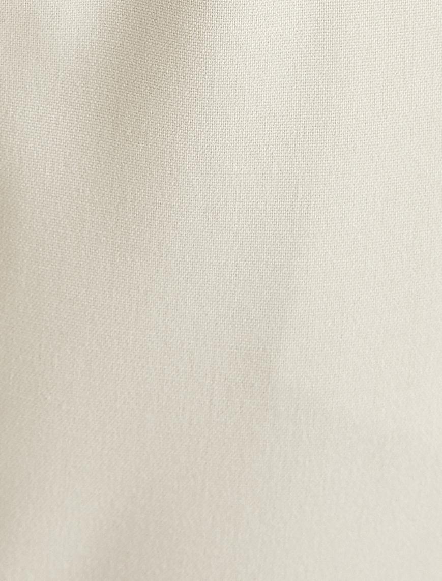   Bol Paça Pantolon Beli Lastikli Renk Kontrastlı Viskon Kumaş Karışımlı