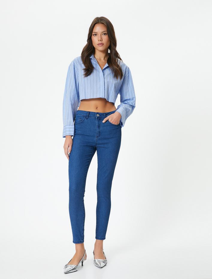  Yüksek Bel Skinny Kot Pantolon Dar Paça Cepli - Carmen Skinny Jeans