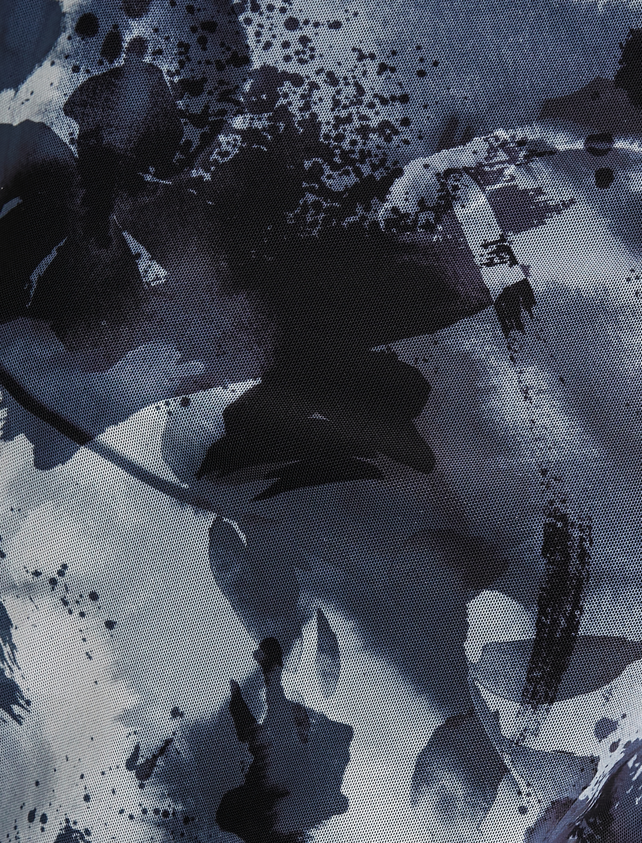   Tül Kalem Elbise Soyut Desenli Uzun Kollu Yuvarlak Yaka Astarlı