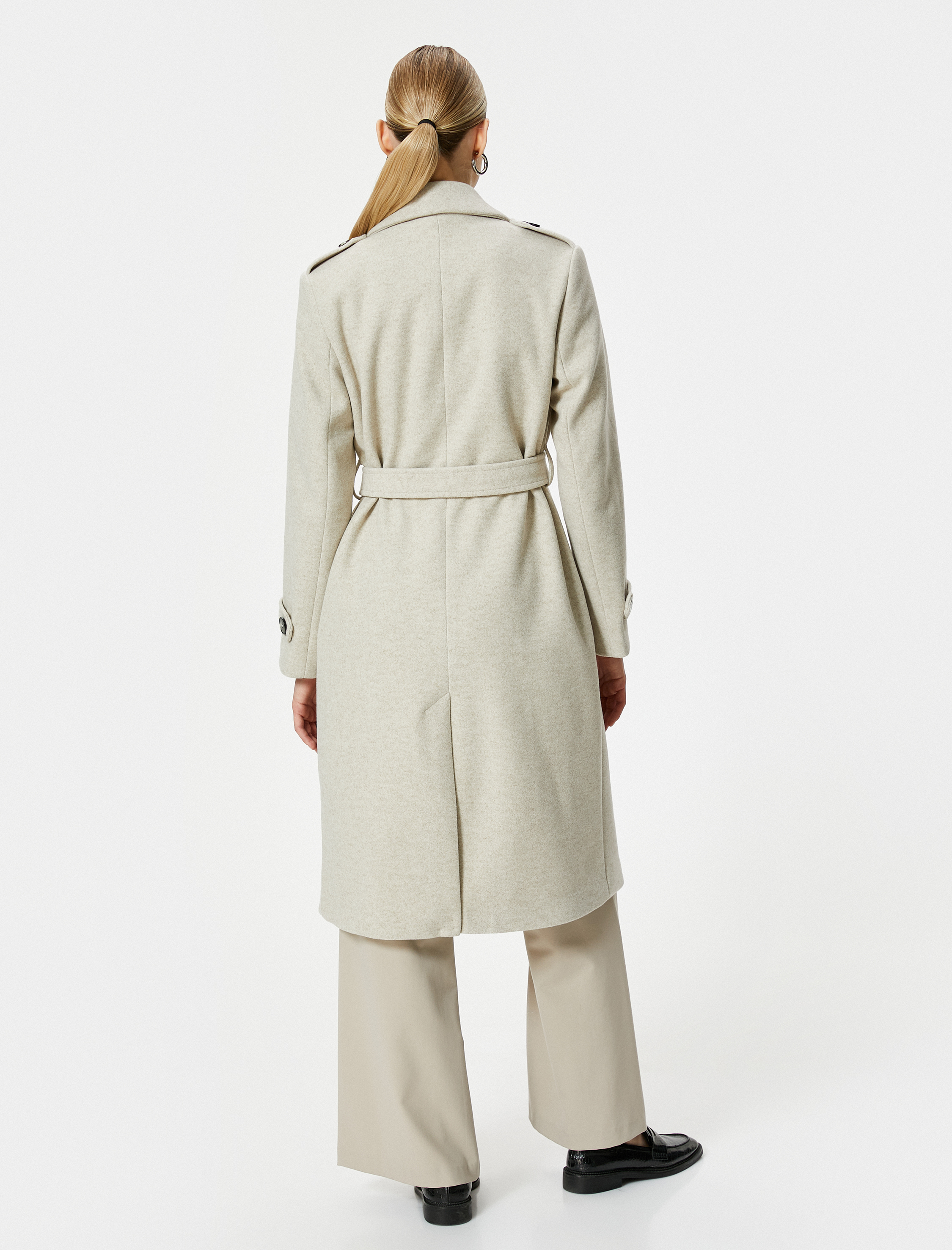   Kruvaze Kaban Düğmeli Kuşaklı Cepli Apoletli