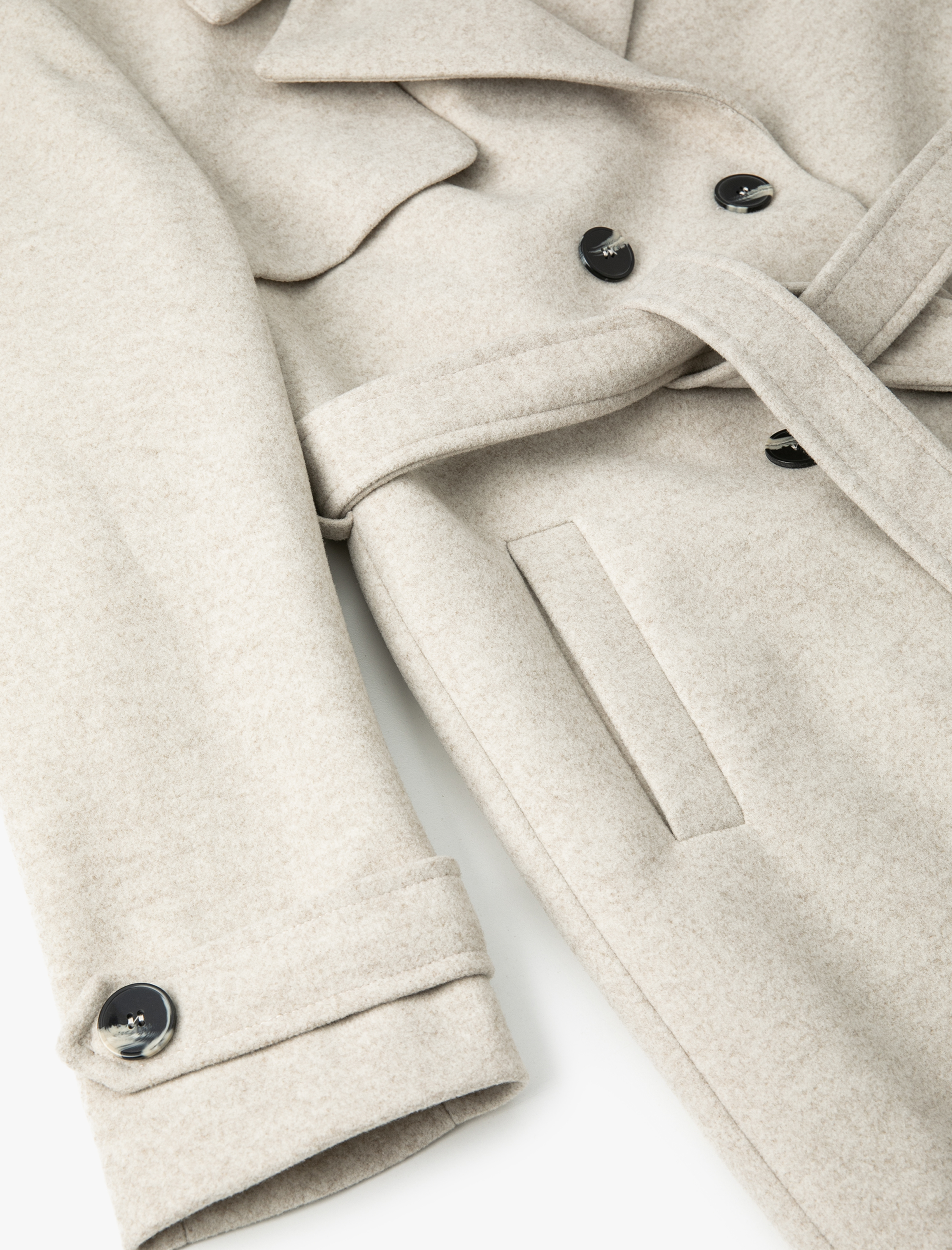   Kruvaze Kaban Düğmeli Kuşaklı Cepli Apoletli