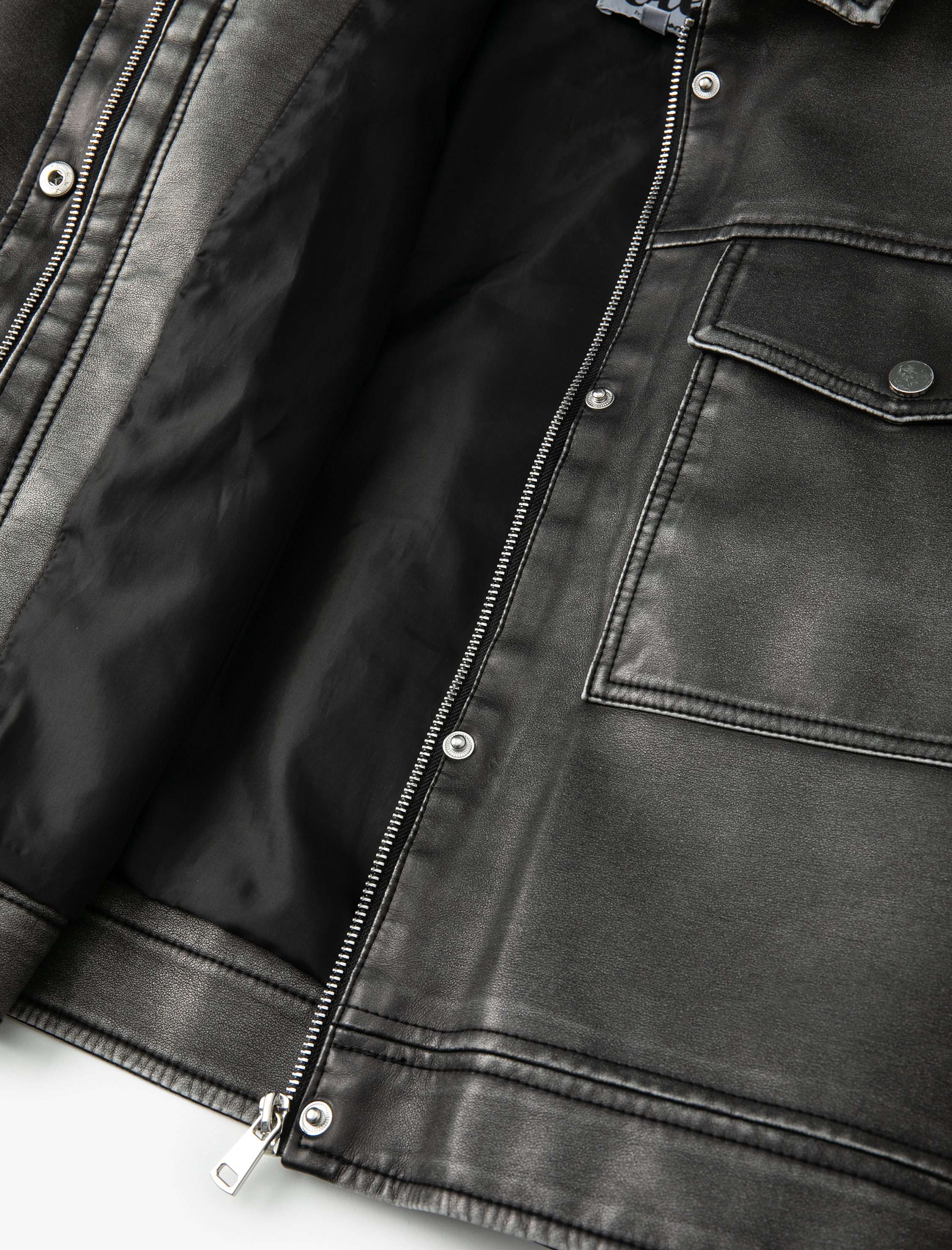   Suni Deri Ceket Eskitilmiş Görünümlü Fermuarlı Gömlek Yaka Cepli