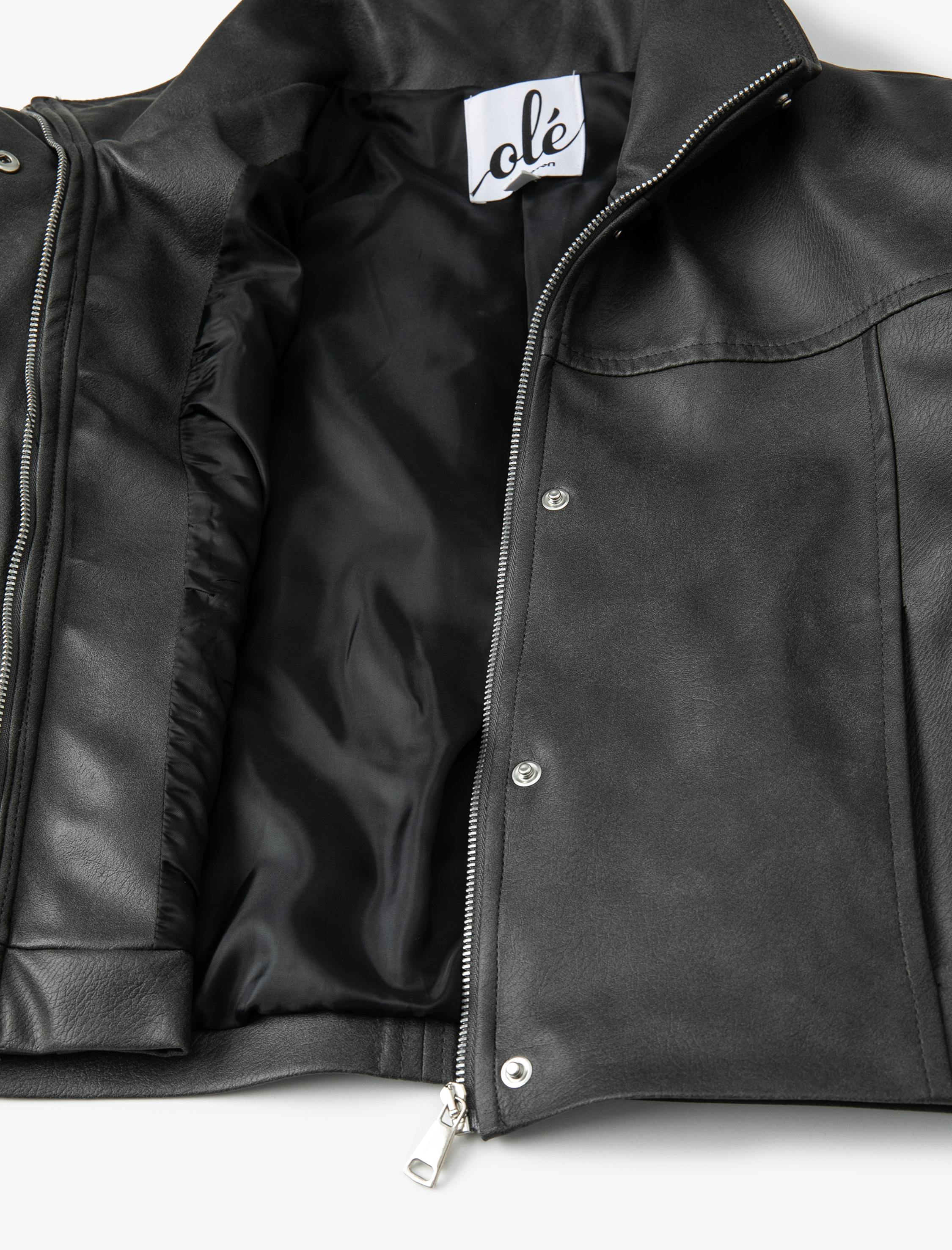   Suni Deri Ceket Dik Yaka Düğmeli