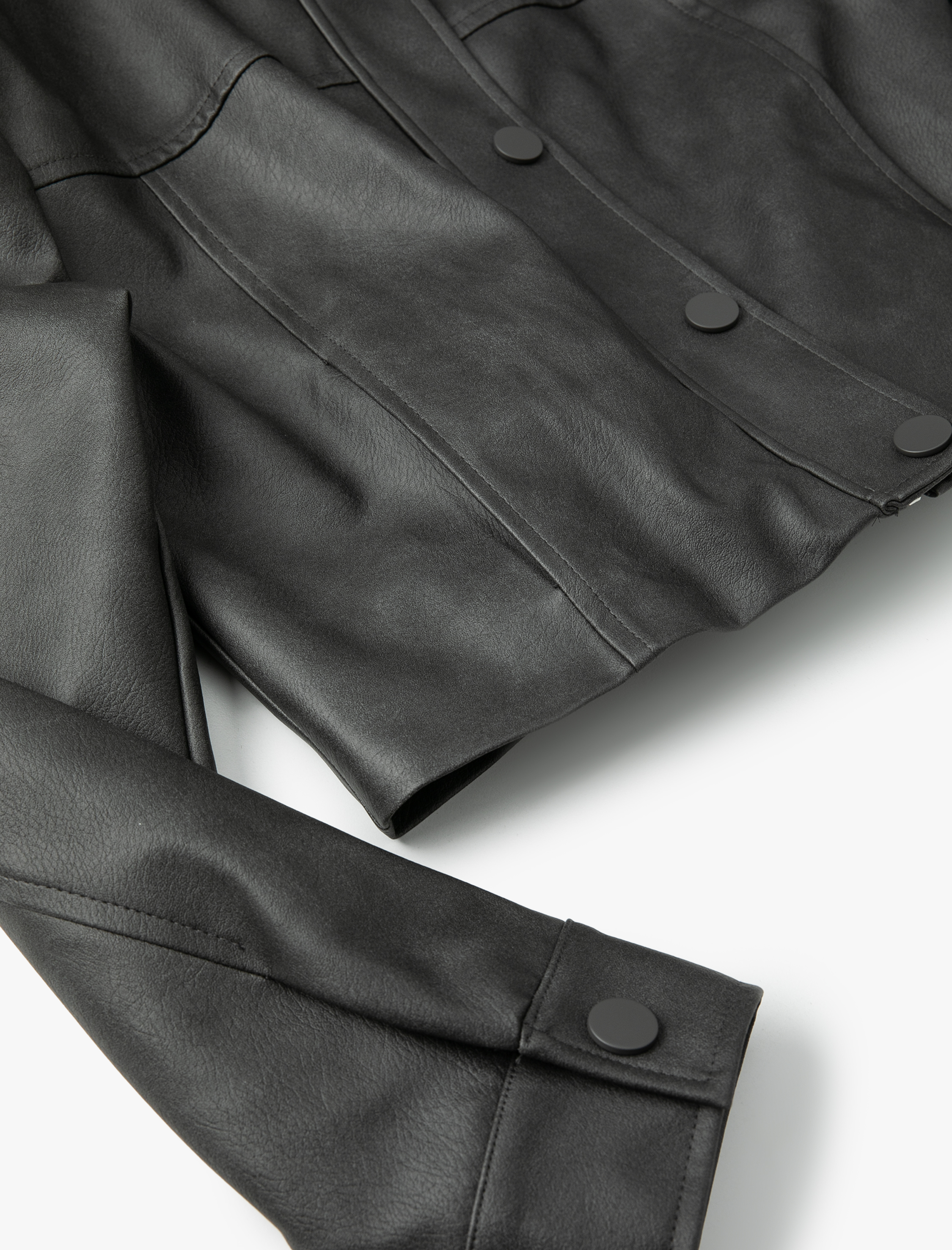   Suni Deri Ceket Dik Yaka Düğmeli