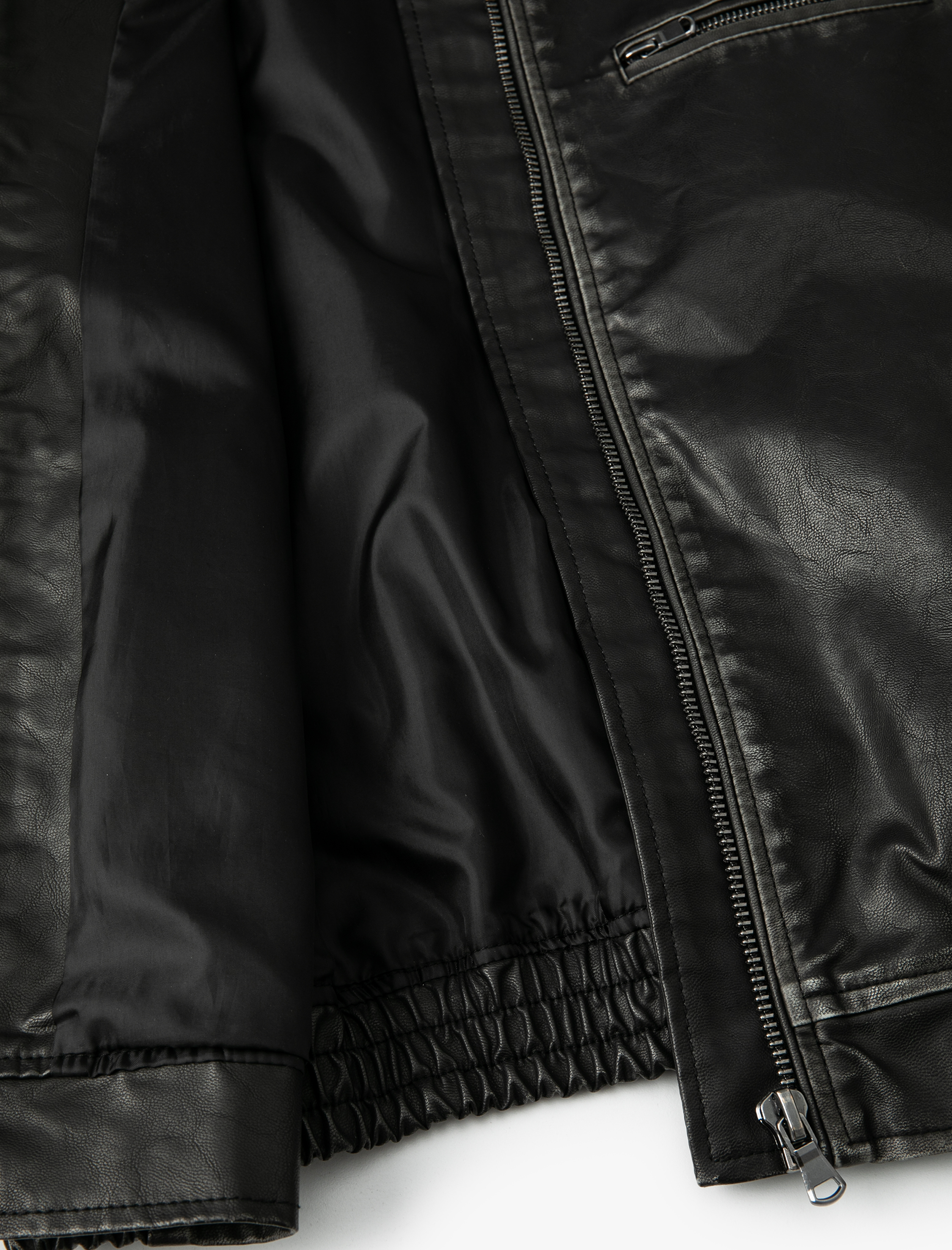   Oversize Suni Deri Ceket Eskitilmiş Görünümlü Fermuarlı Gömlek Yaka Cepli