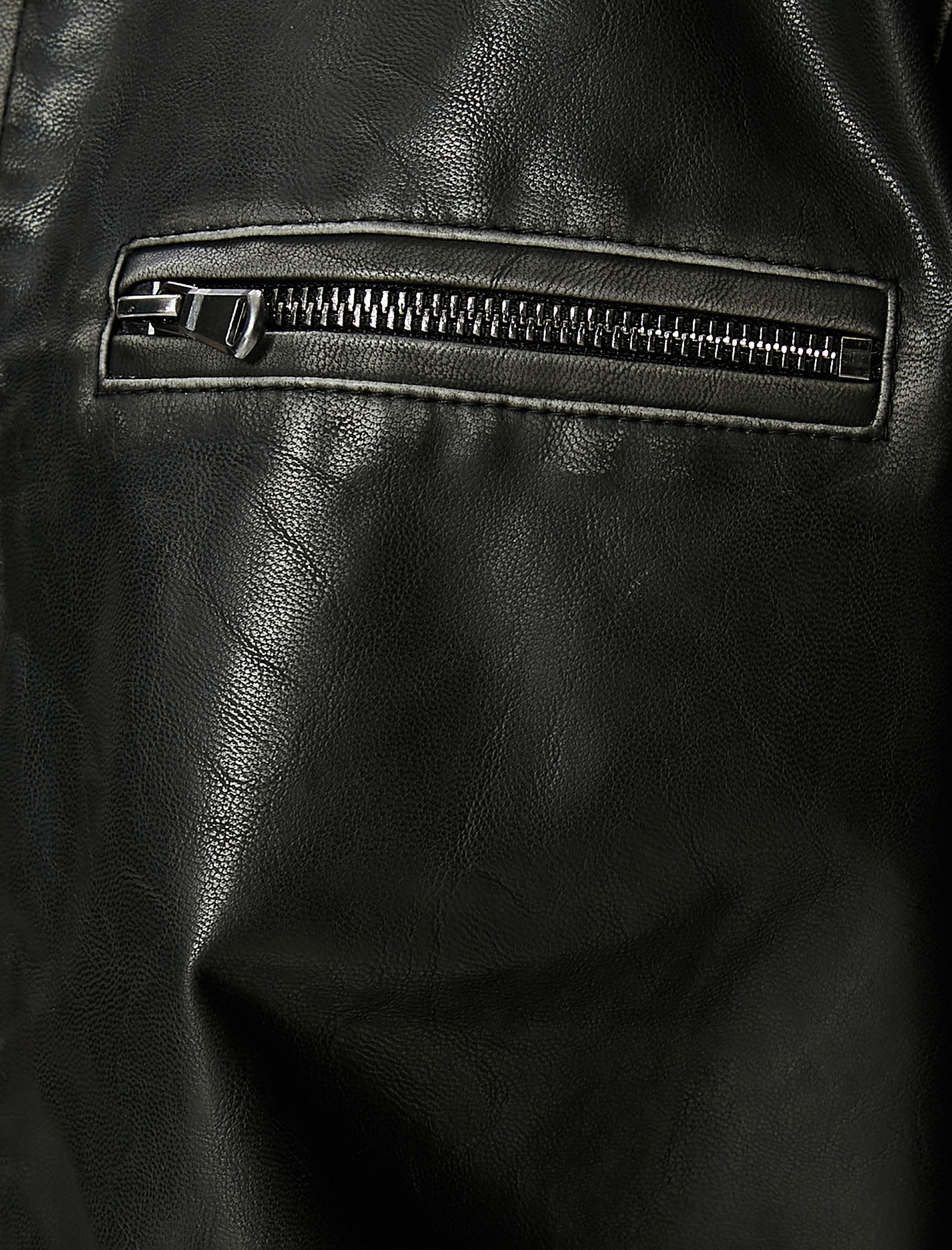   Oversize Suni Deri Ceket Eskitilmiş Görünümlü Fermuarlı Gömlek Yaka Cepli