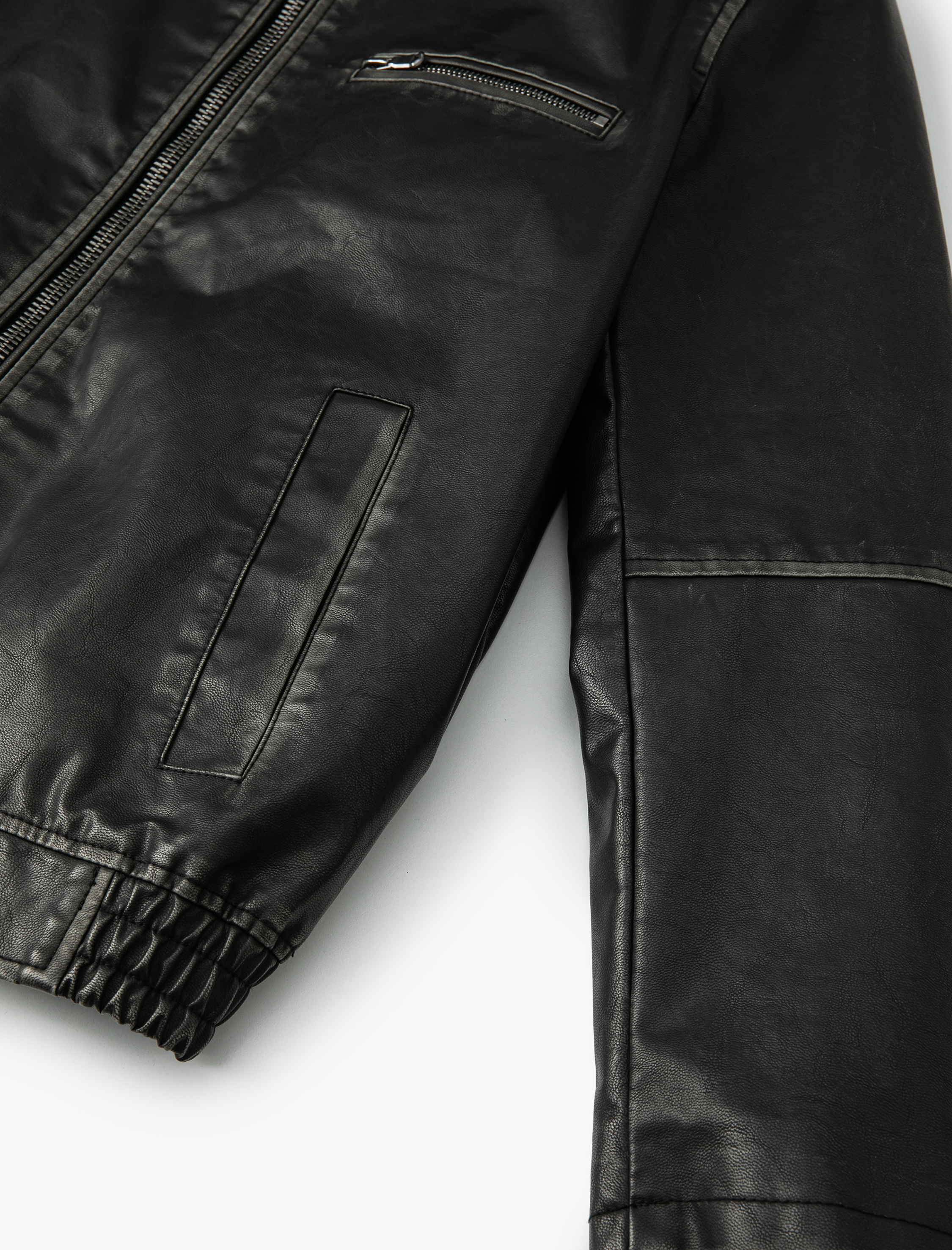   Oversize Suni Deri Ceket Eskitilmiş Görünümlü Fermuarlı Gömlek Yaka Cepli