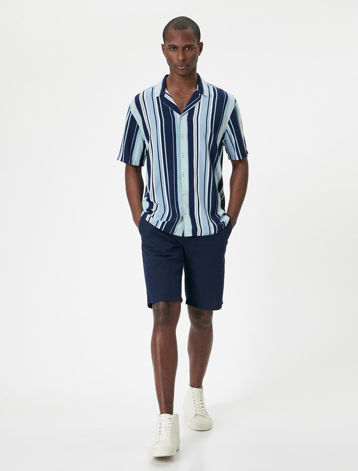  Yazlık Gömlek Kısa Kollu Devrik Yaka Viskon Kumaş Regular Fit