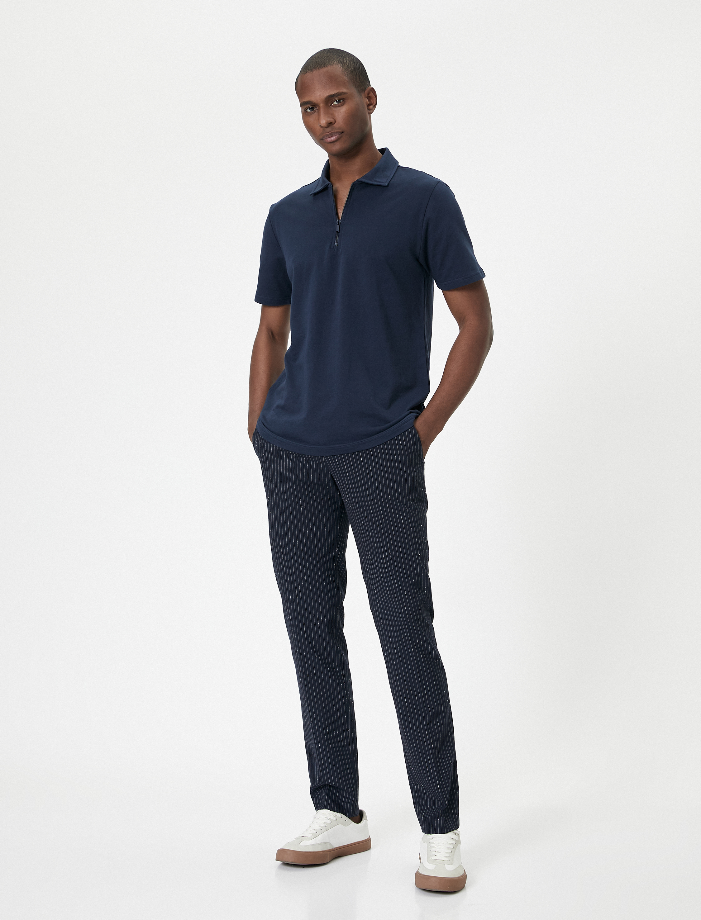   Yarım Fermuarlı Polo Tişört Kısa Kollu Pamuklu