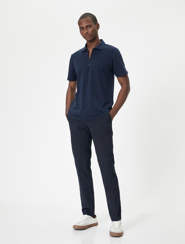  Yarım Fermuarlı Polo Tişört Kısa Kollu Pamuklu