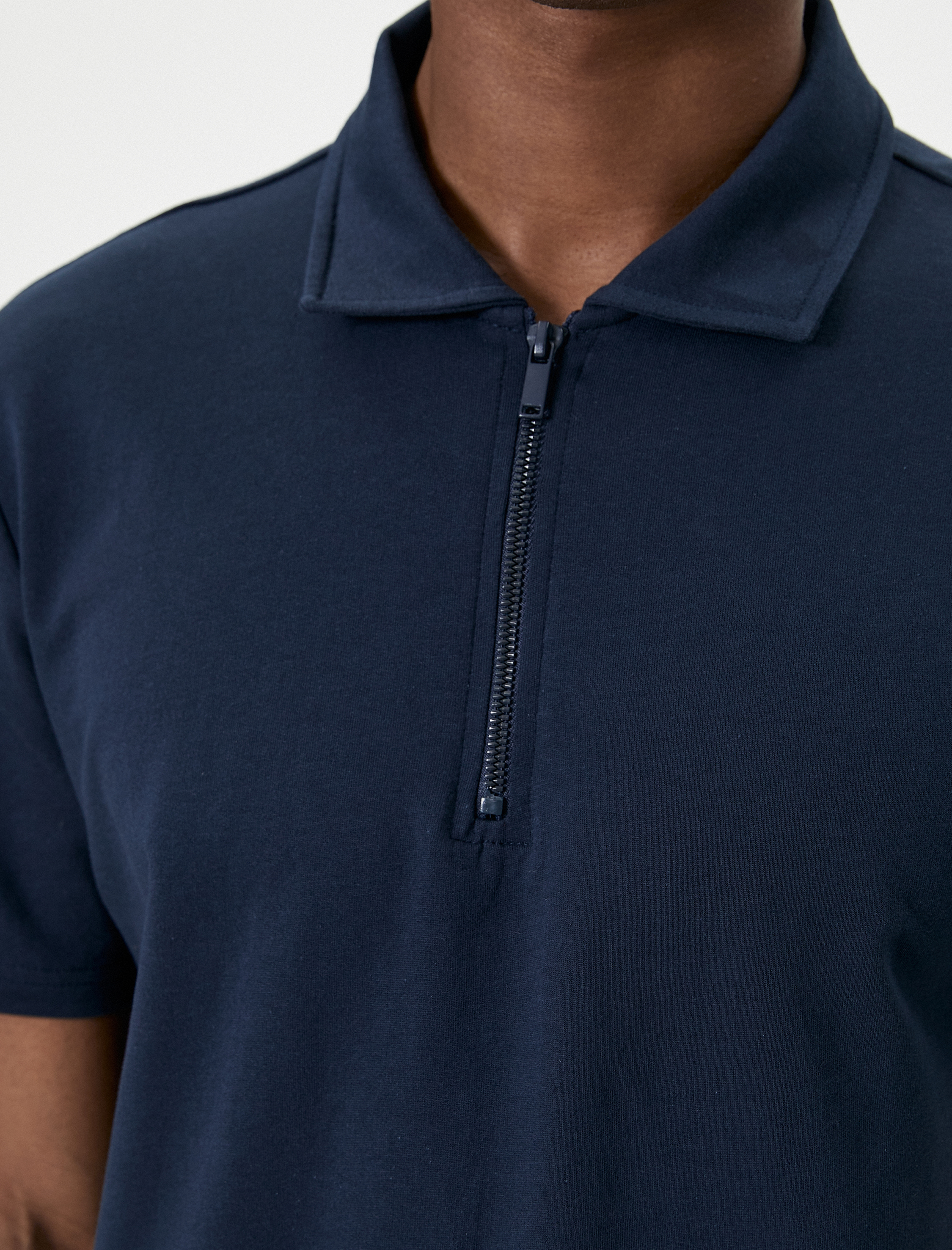   Yarım Fermuarlı Polo Tişört Kısa Kollu Pamuklu