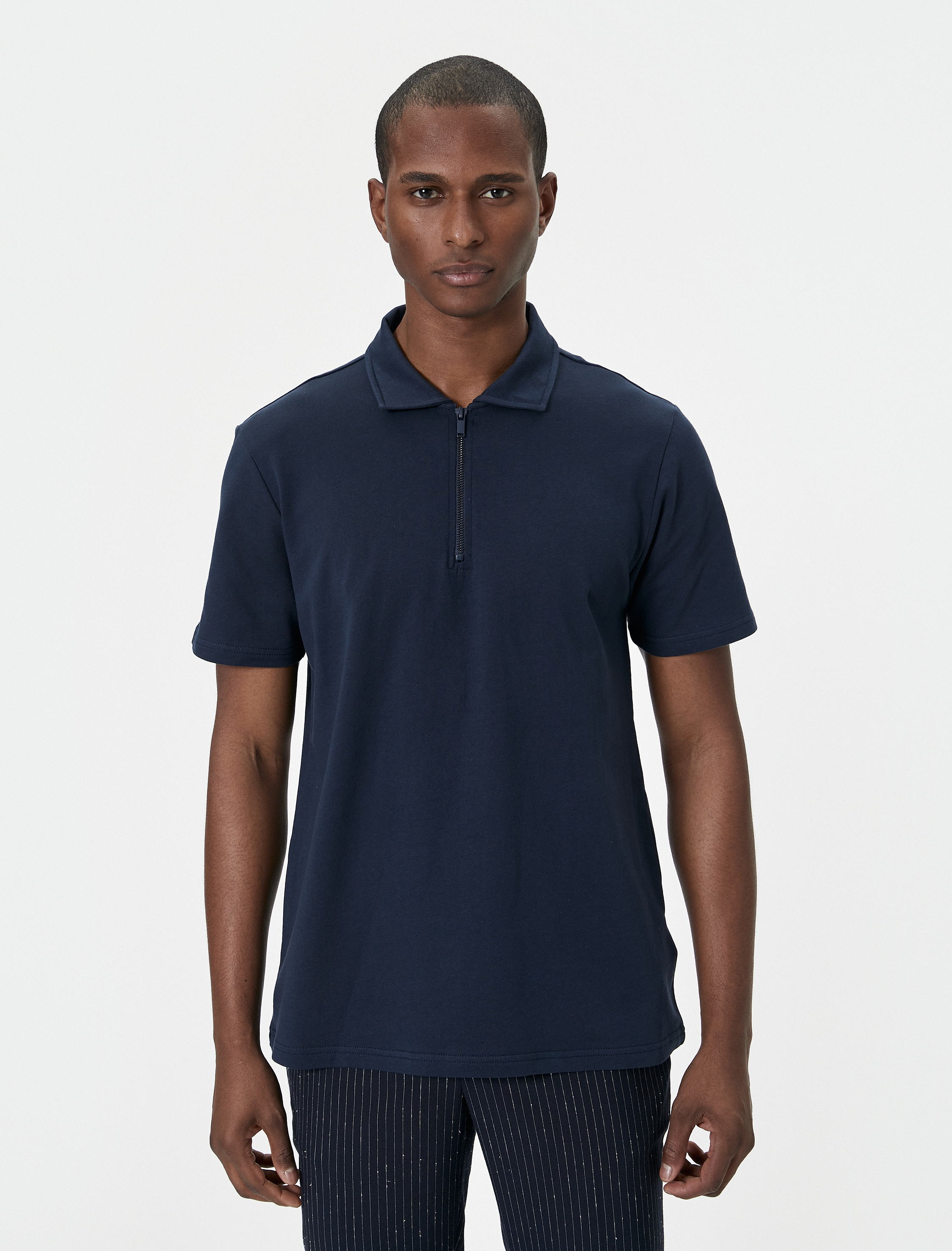   Yarım Fermuarlı Polo Tişört Kısa Kollu Pamuklu