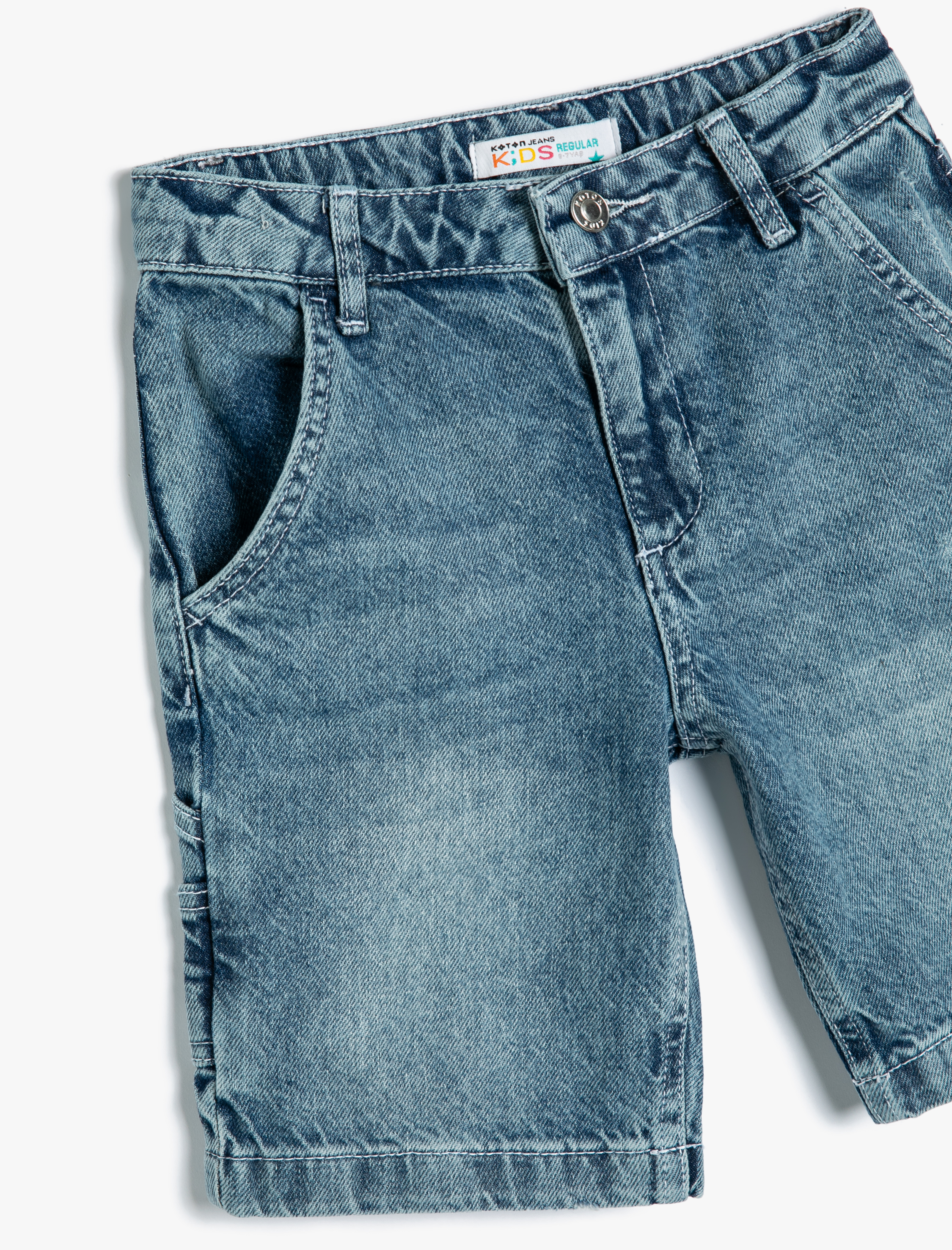  Erkek Çocuk Kot Şort Yıpratılmış Detaylı Cepli Pamuklu