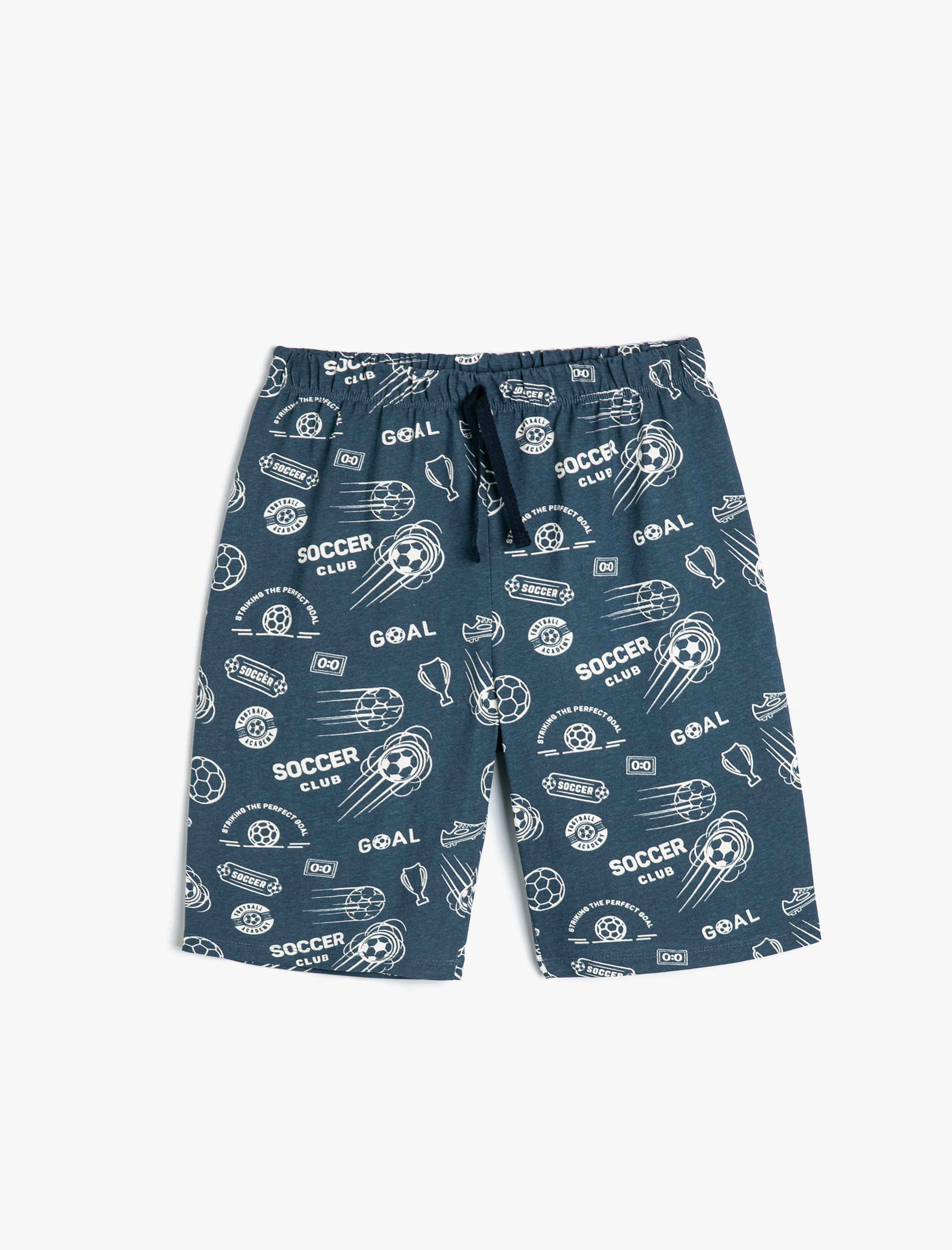  Erkek Çocuk Şort Futbol Temalı Baskı Detaylı Beli Bağlamalı Pamuklu