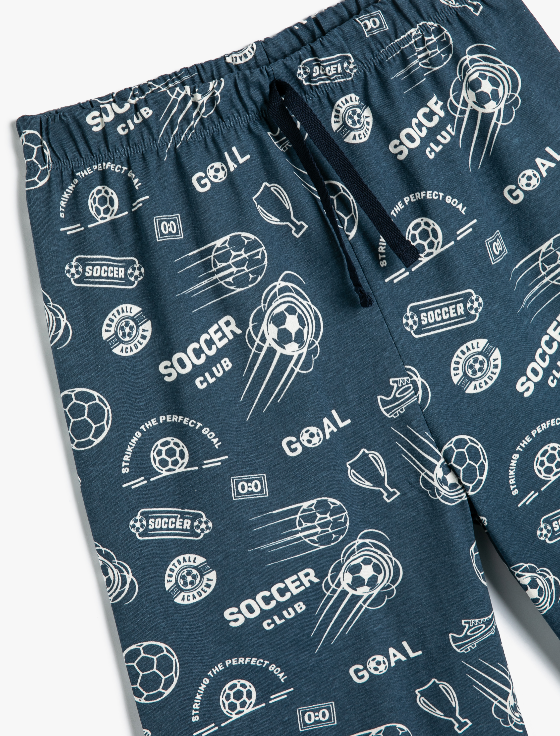  Erkek Çocuk Şort Futbol Temalı Baskı Detaylı Beli Bağlamalı Pamuklu