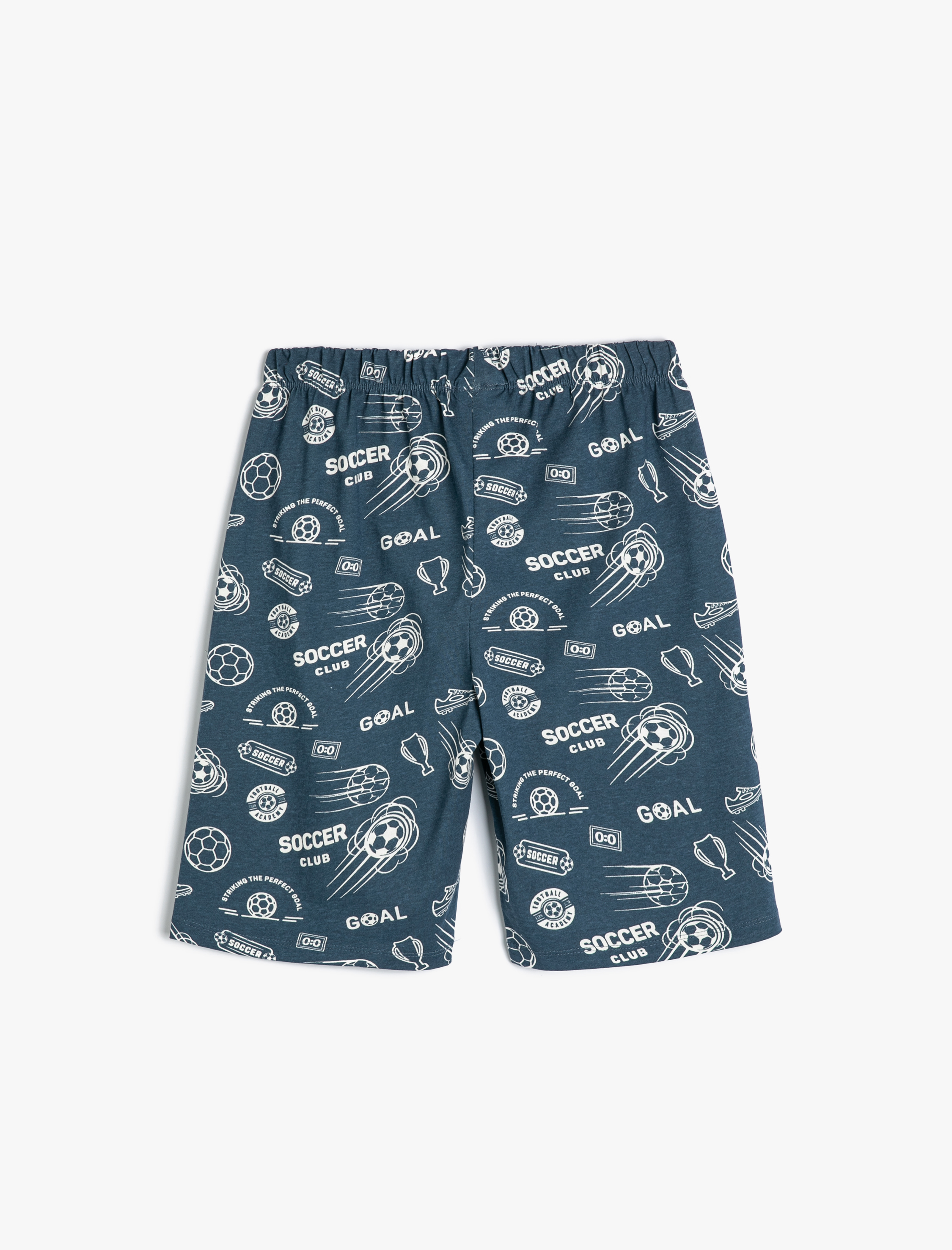  Erkek Çocuk Şort Futbol Temalı Baskı Detaylı Beli Bağlamalı Pamuklu