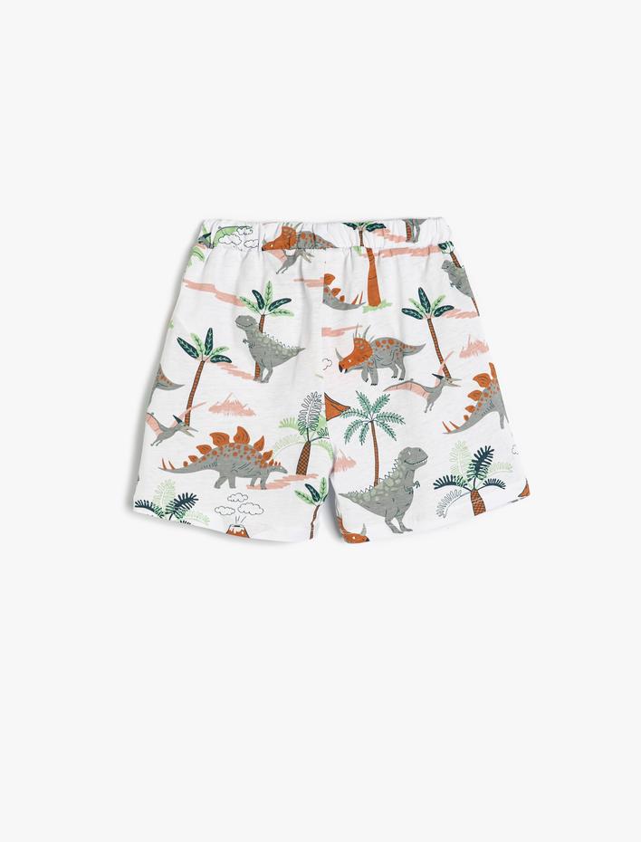 Erkek Bebek Şort Dinozor Baskılı Beli Lastikli Pamuklu